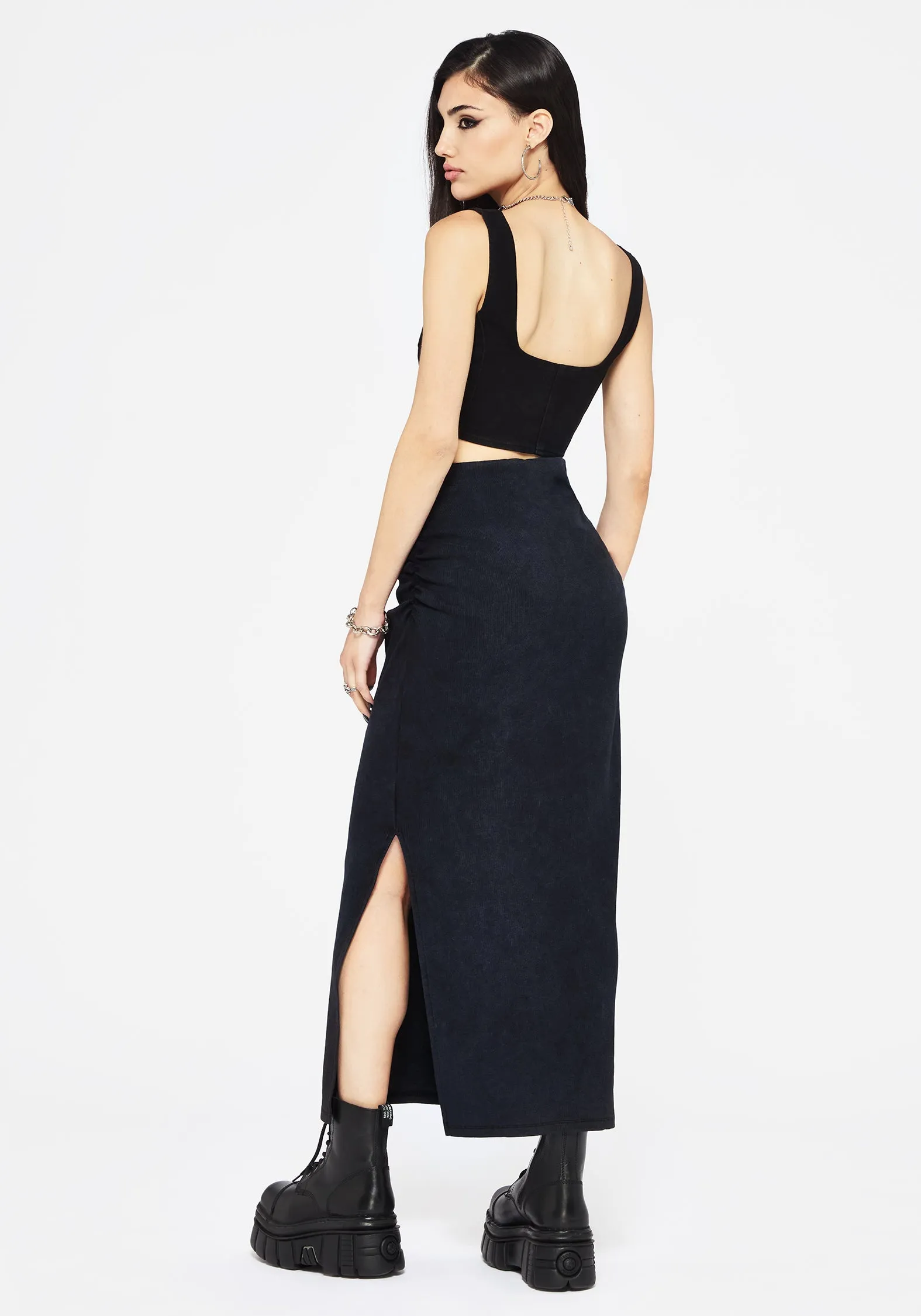 Christina Washed Rib Cotton Maxi Skirt Seamless Finish Eco Friendly Dye