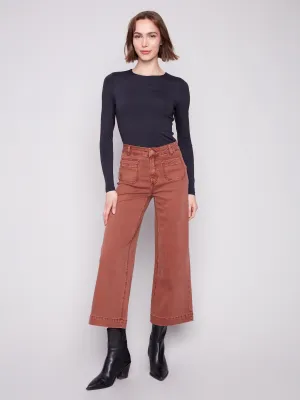 Patch Pocket Flare Twill Pants - Sepia Durable Construction