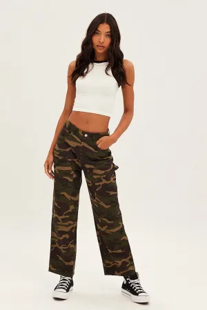 Green Camoflage Cargo Pants Relaxed Comfortable Look Wear Flattering Comfort