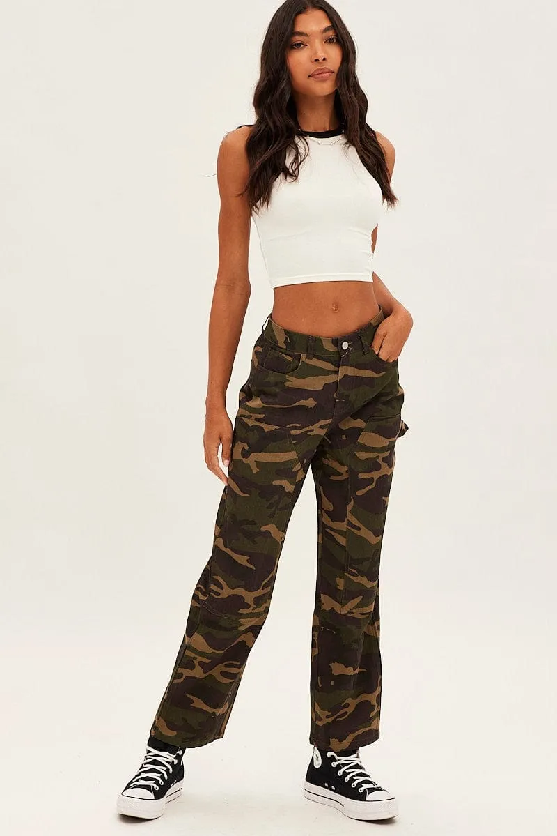 Green Camoflage Cargo Pants Relaxed Everyday Layer