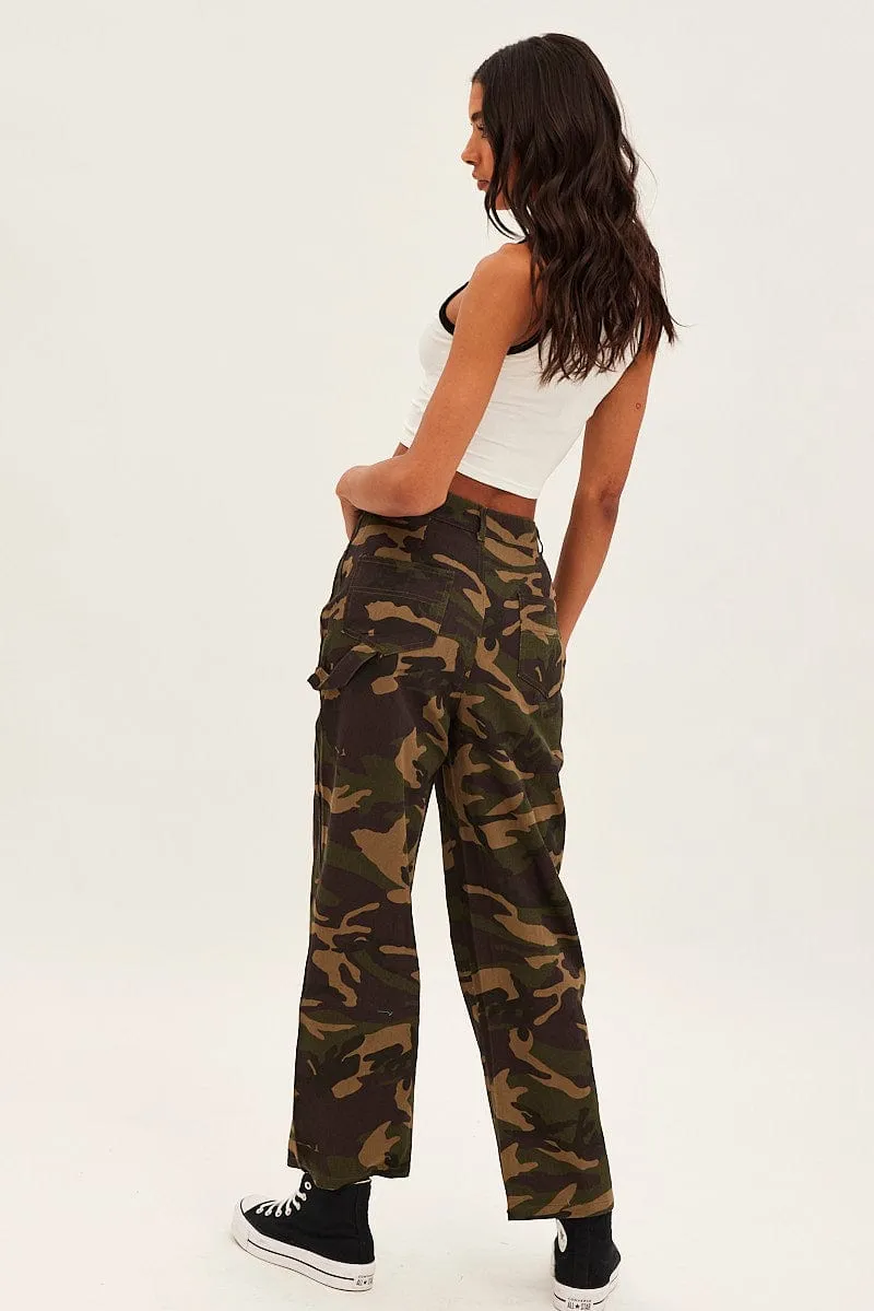 Green Camoflage Cargo Pants Relaxed QuickReleaseBuckle