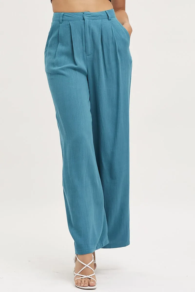 Comfort Fit Blue Wide Leg Pants High Rise