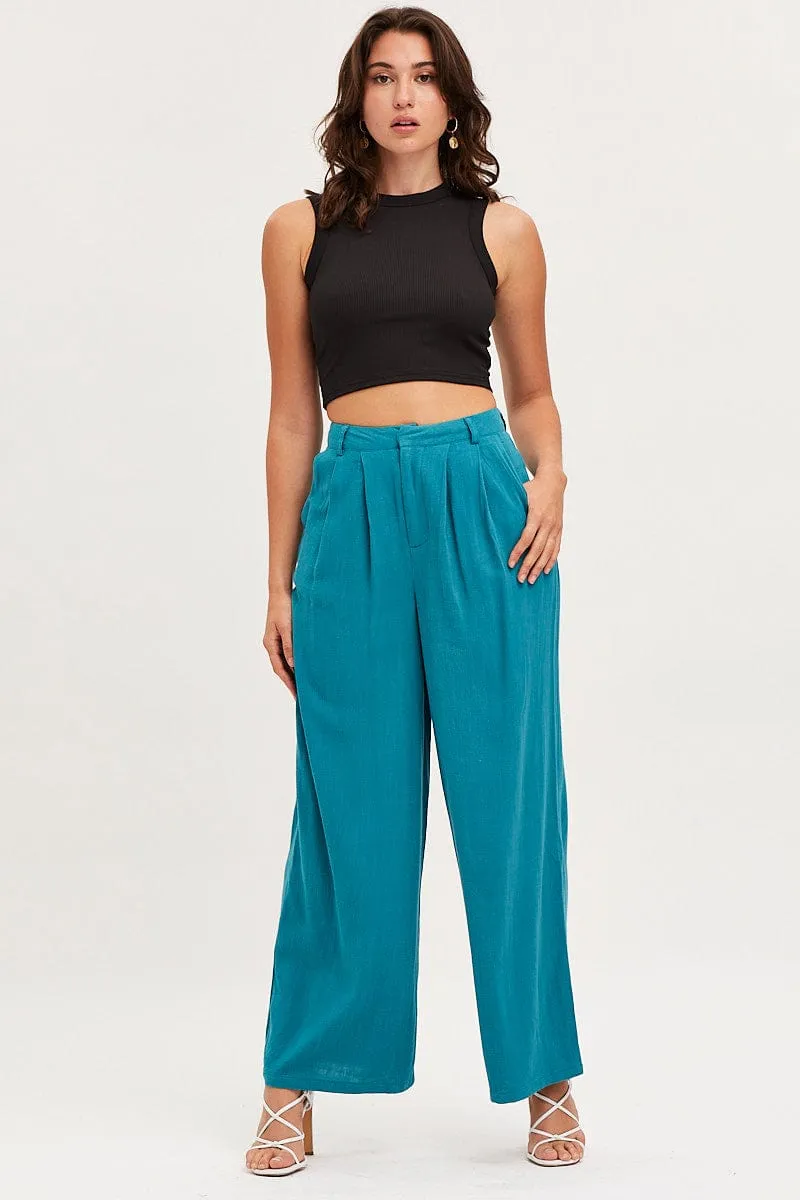 Blue Wide Leg Pants High Rise Perfect Layer