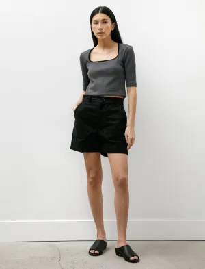Flexible Fabric Effortless Style W-R18 Pants-5 High Wide Shorts Black Wax