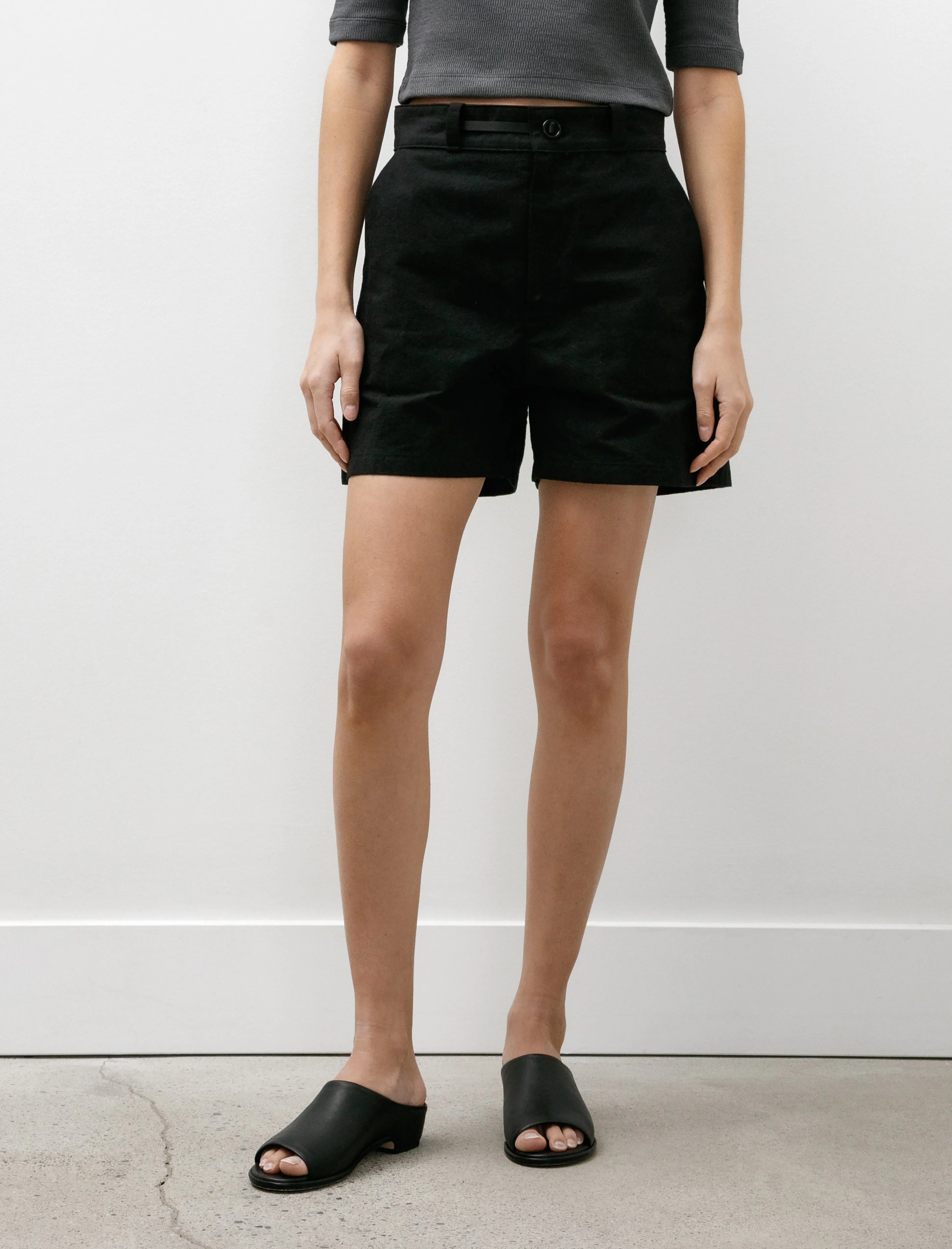 W-R18 Pants-5 High Wide Shorts Black Wax Contoured Articulation