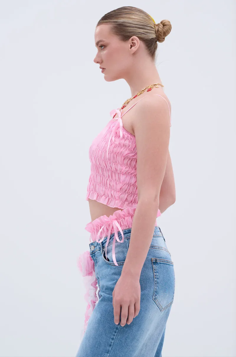 CALL ME RUCHED BOW TANK Yarn Dyed Fabric single - layer storage