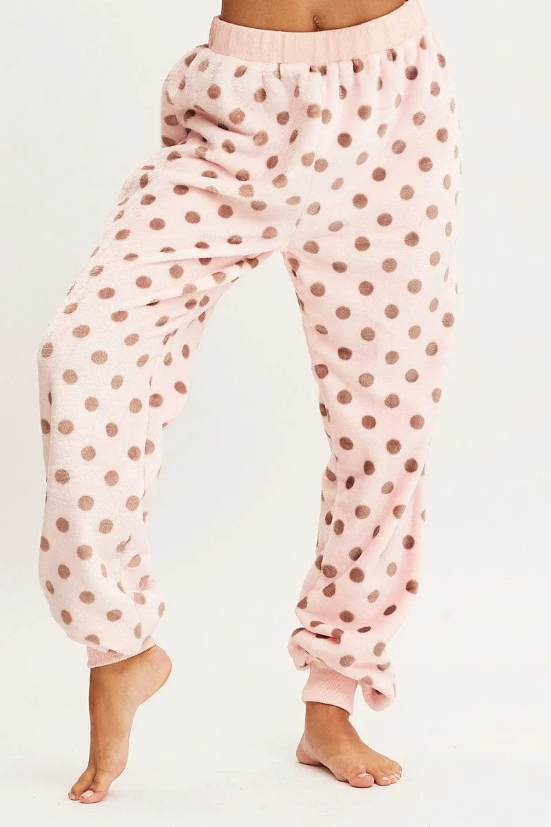 Polka Dot Loungewear Pants Breathable activewear HighDensityWeave