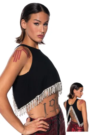 FEVER DREAM RHINESTONE FRINGE OPEN BACK TANK TOP Cutting - edge purchase