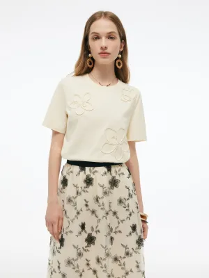 Summer Ready Floral Embellished Women Knit T-Shirt