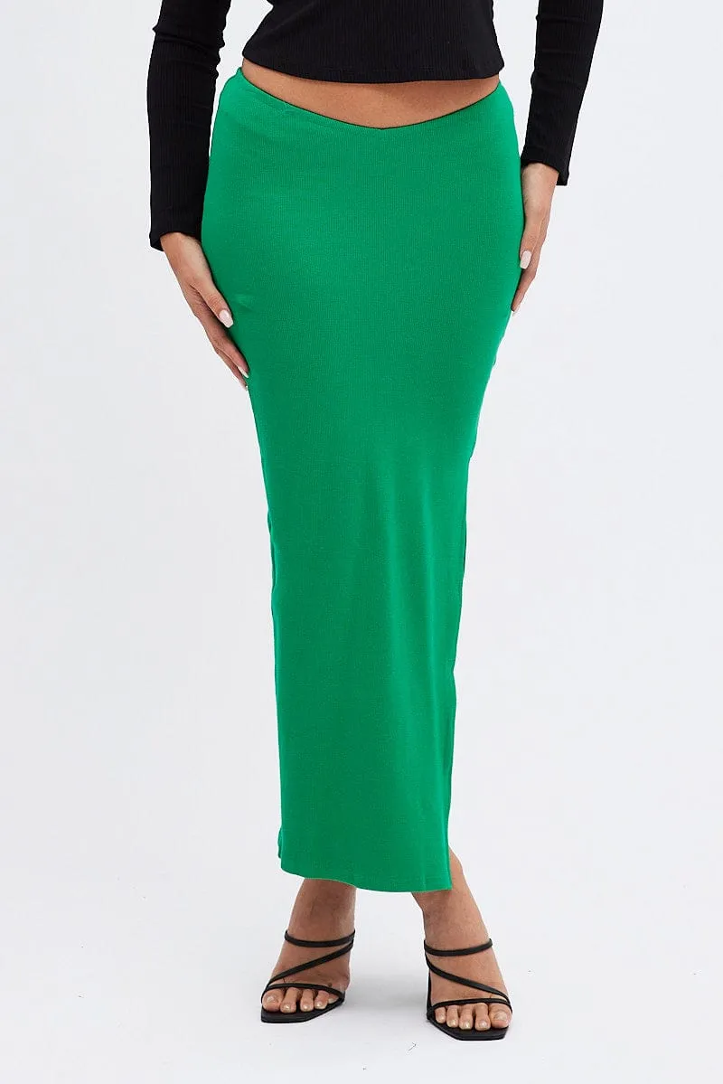 smooth zipper Green Maxi Skirt V Detail