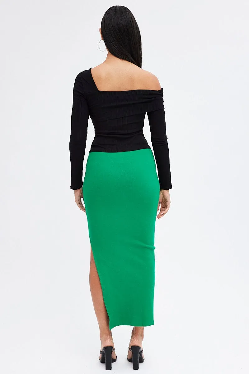 Green Maxi Skirt V Detail Fashion Pulse