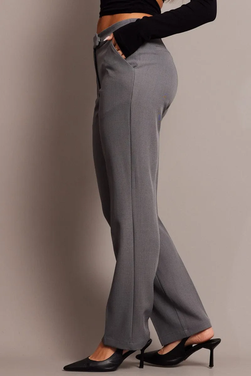 Grey Slim Pants Mid Rise Flexible Ankle Cuffs Flexible Leg