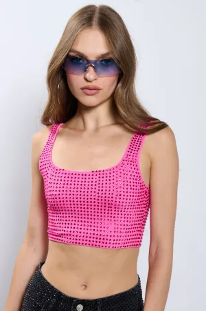 IT GIRL ENERGY RHINESTONE EMBELLISHED CROPPED TANK IN PINK wear - resistance test passed