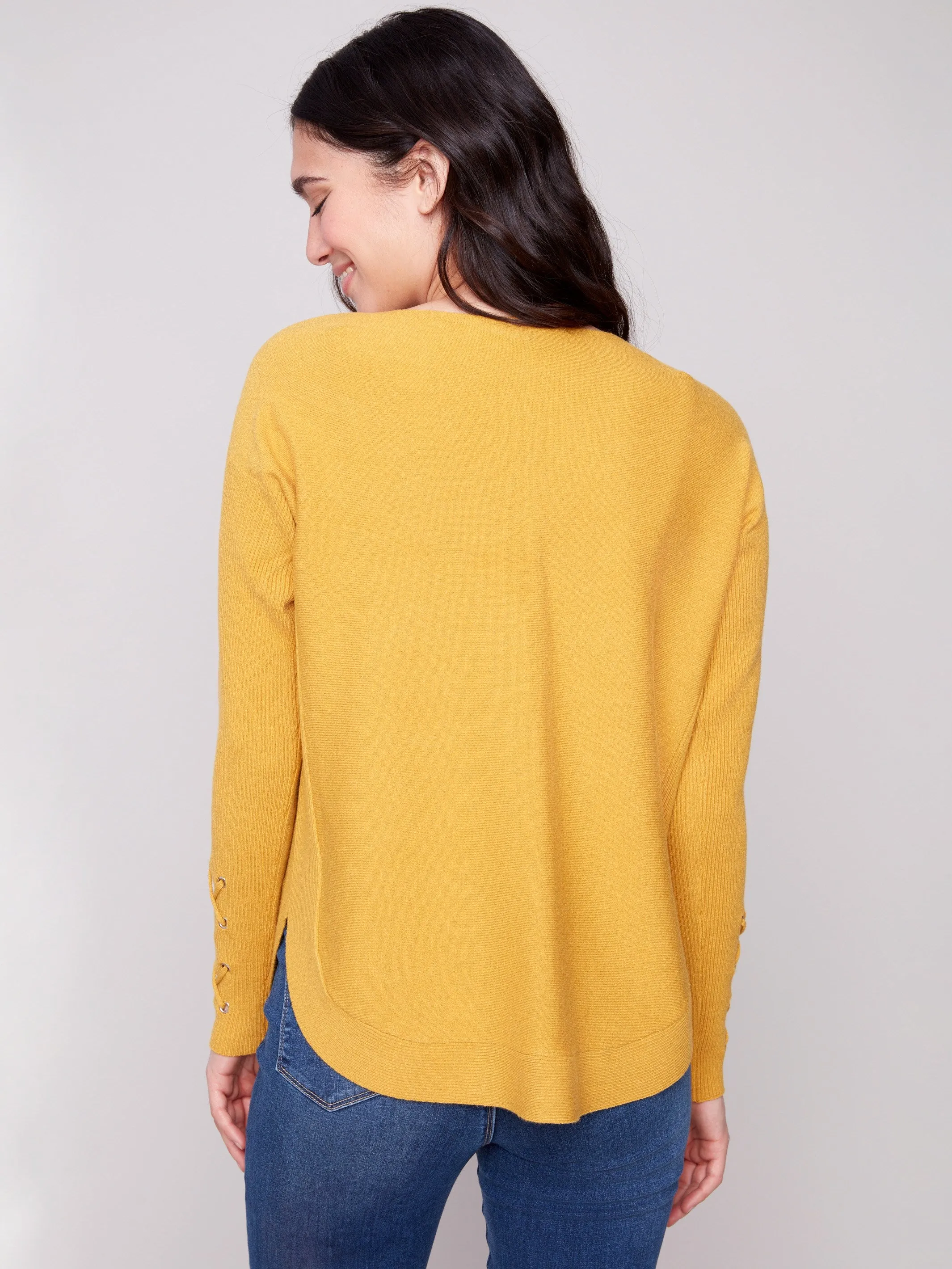 Knit Sweater With Lace-Up Cuffs - Honey Knitwear Essential