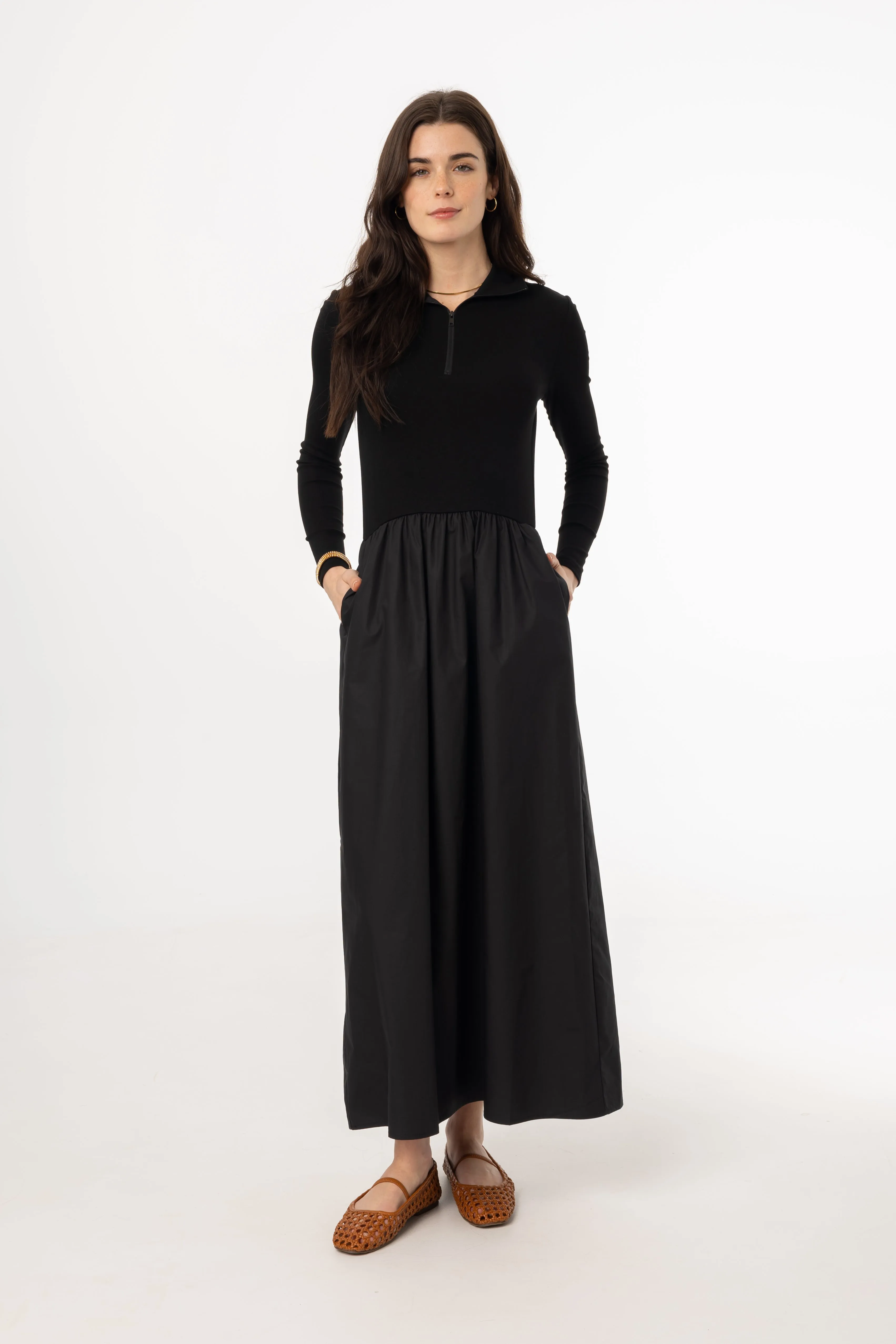 Black Quarter Zip Maxi Dress Soft Pants Timeless Cardigan