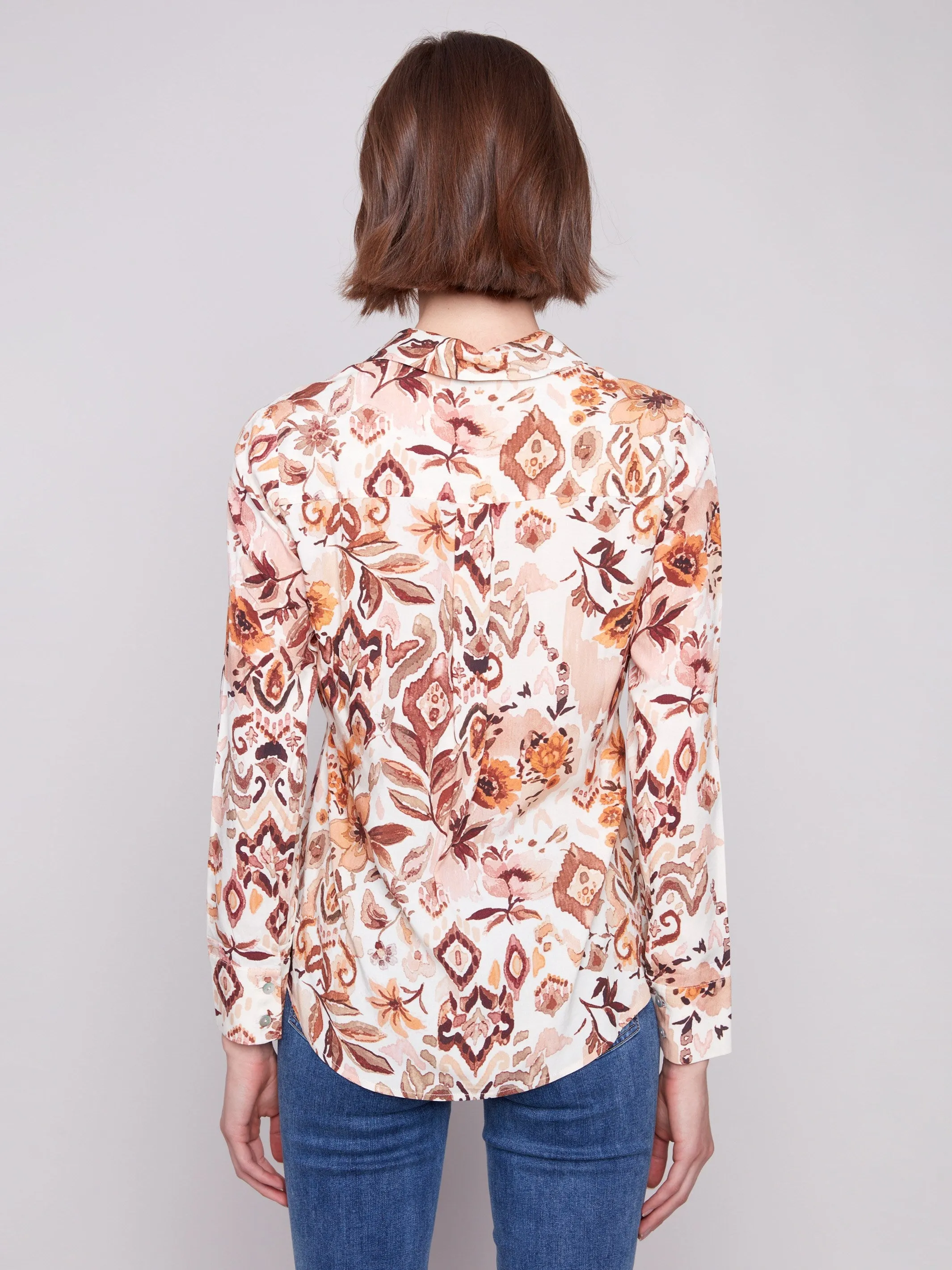 Printed Button-Up Shirt - Jacobean Comfortable Style