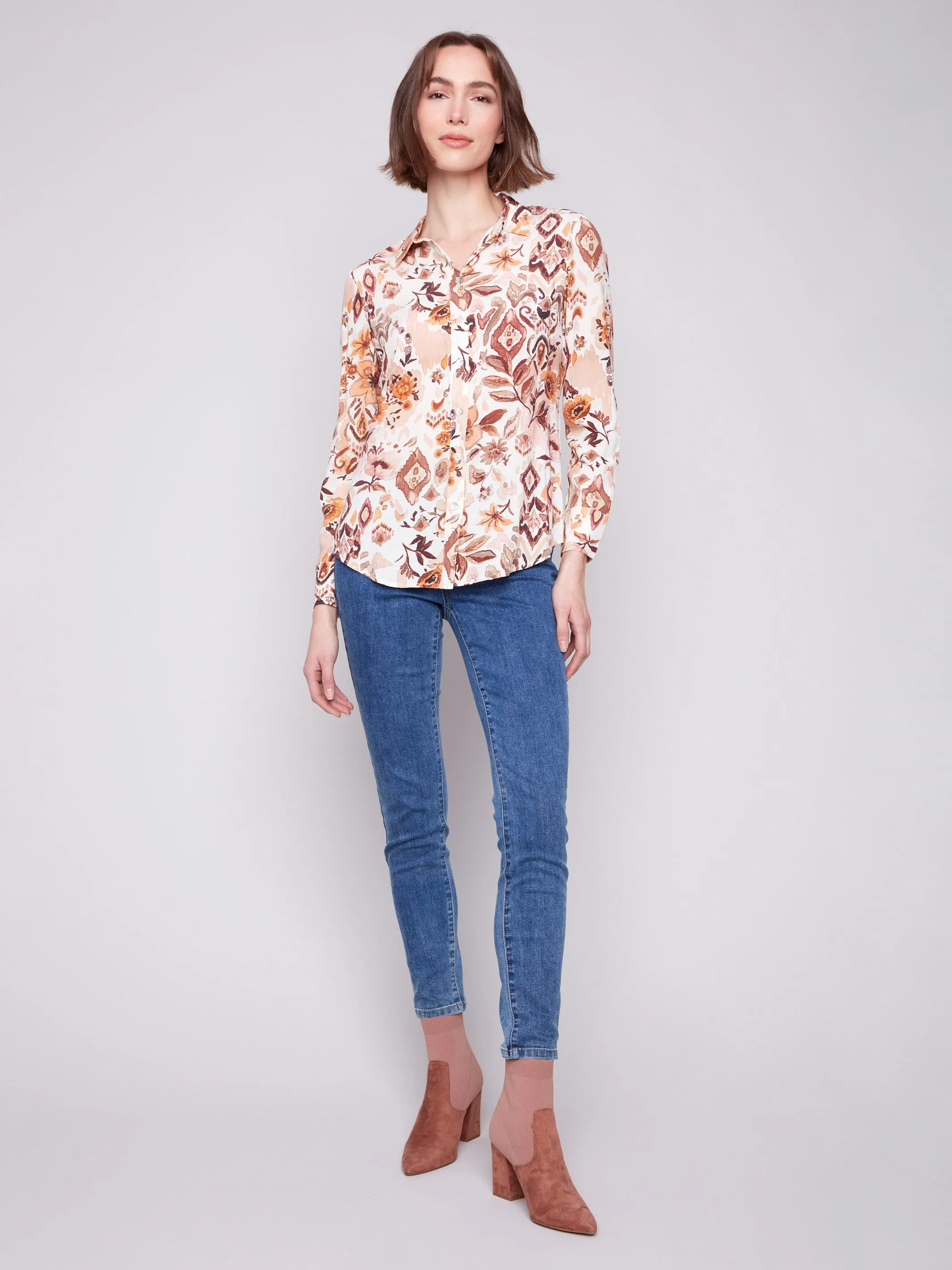StaticFreeLining Thermal Insulation Layer Printed Button-Up Shirt - Jacobean