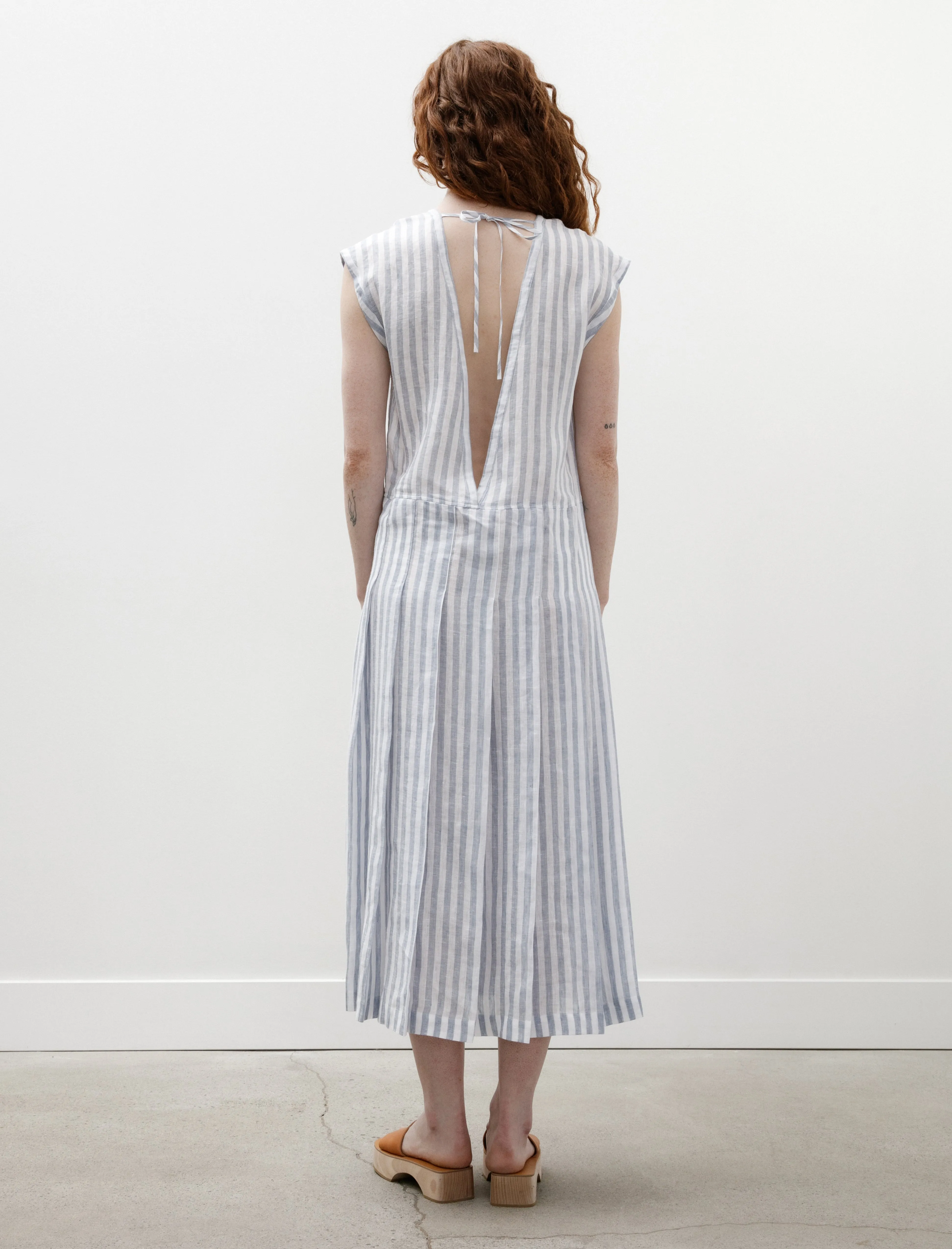 RipstopFabric Translucent Soul Tennis Dress Striped Light Blue Linen
