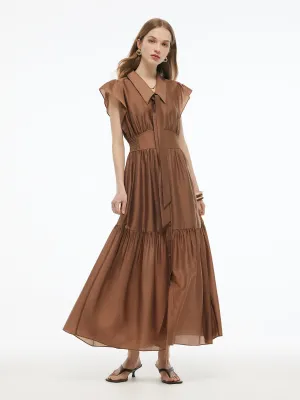 Tencel Blend Women Ruffle Cap Sleeve Maxi Dress With Sash MoistureWicking Technology Trust Glow