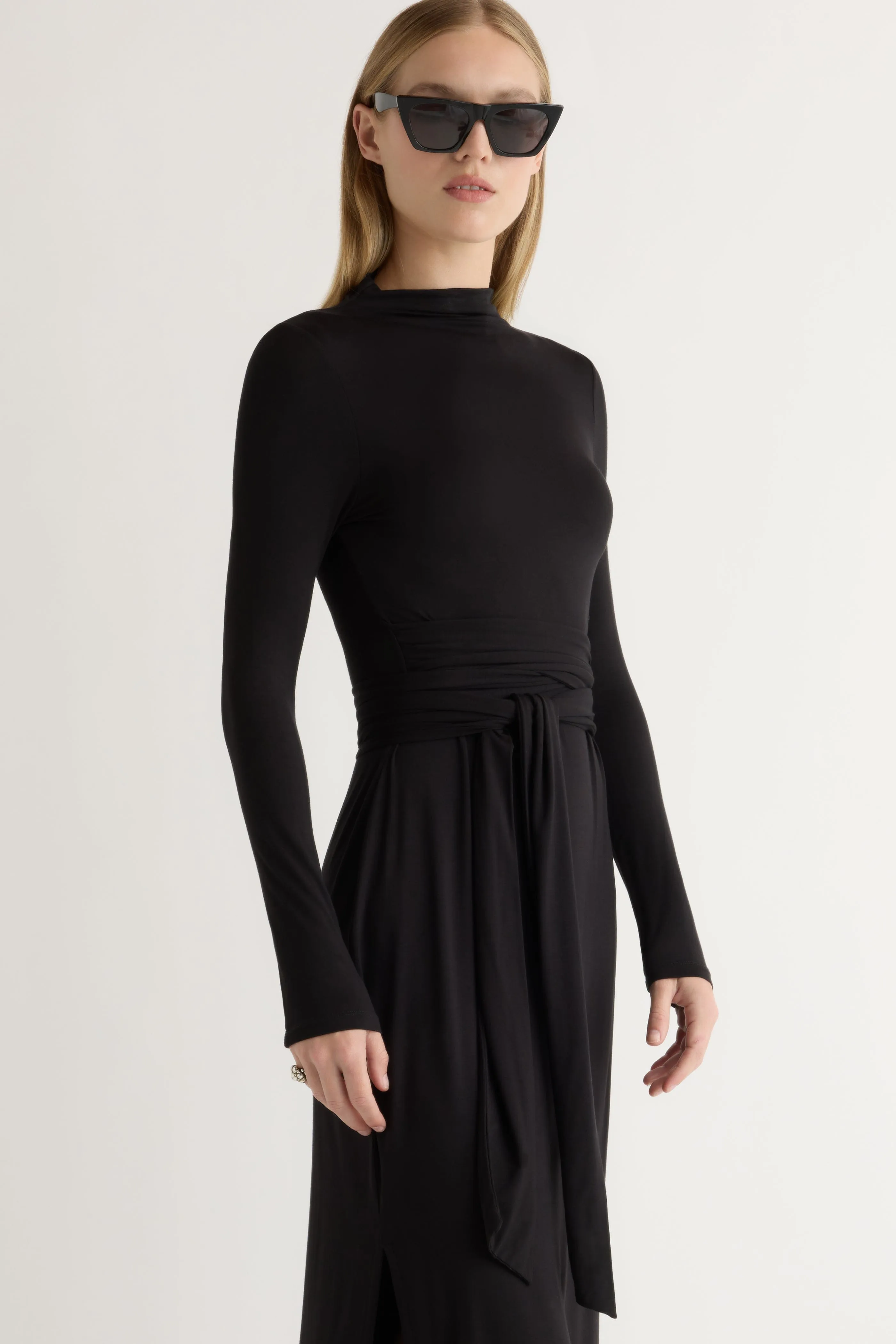 Vero Tie-Front Long-Sleeve Dress Trans Glow Data Mode