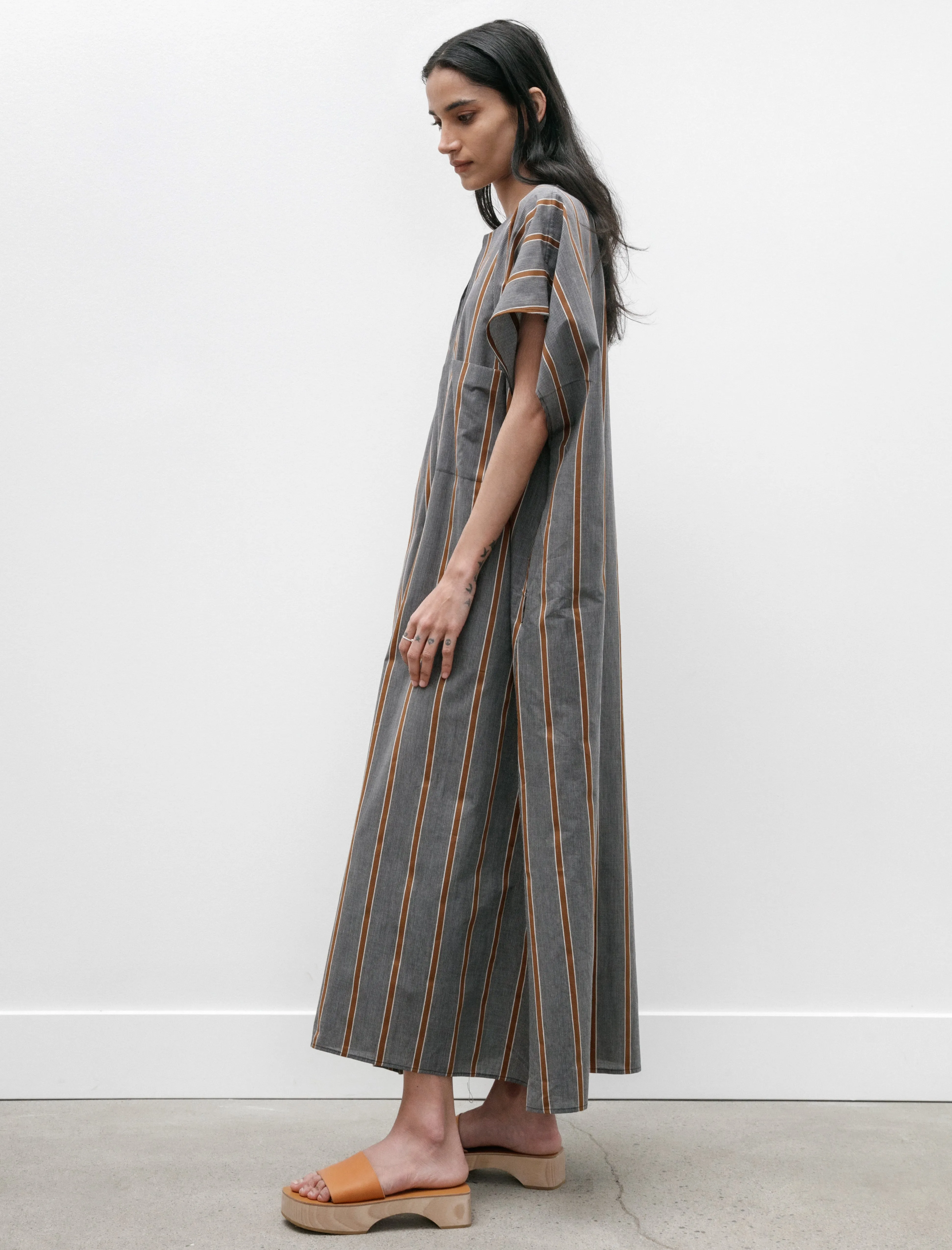Ultraviolet Protection Ship Glow Caftan Light Cotton Striped Black and Noisette