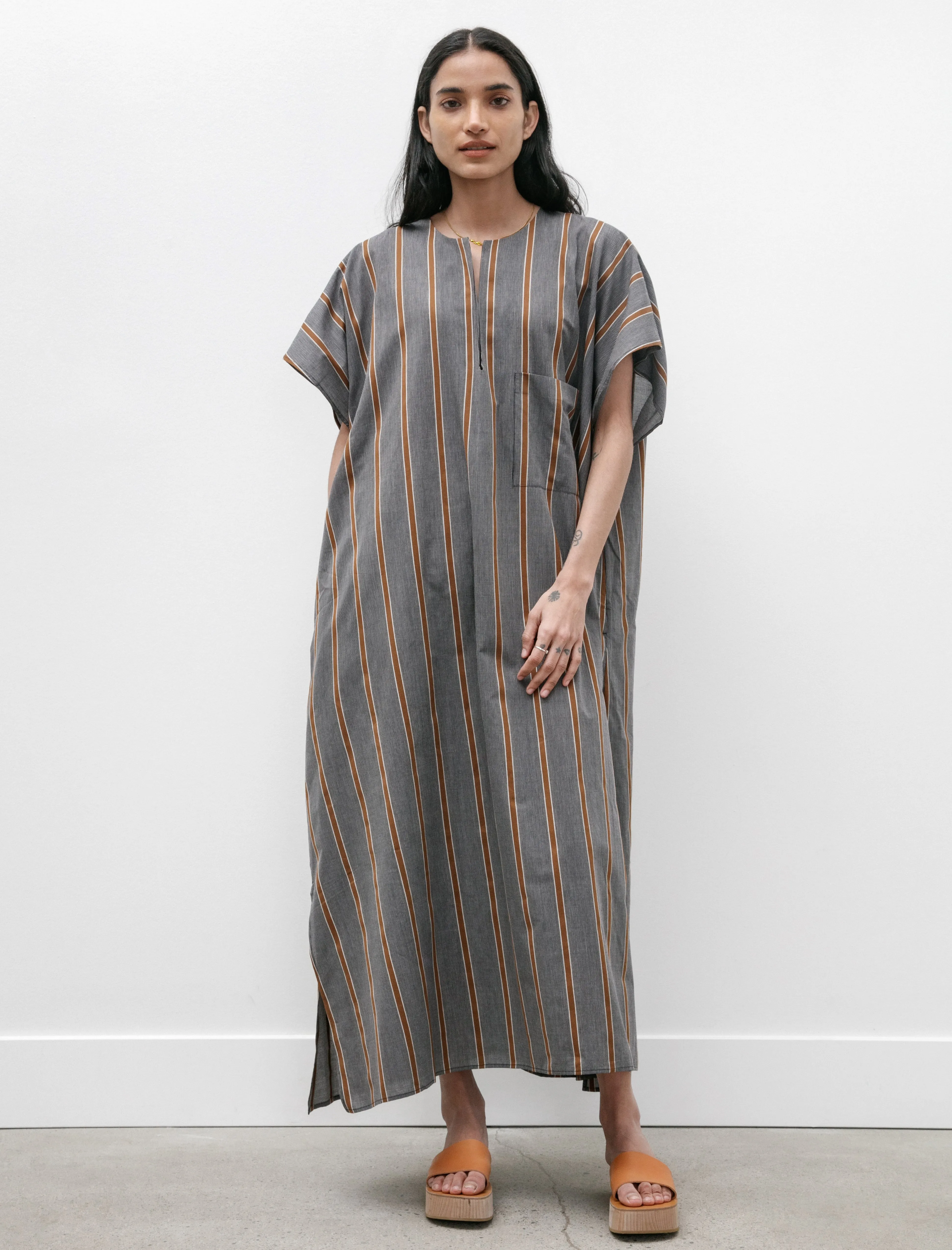 Caftan Light Cotton Striped Black and Noisette AdjustableWaistband