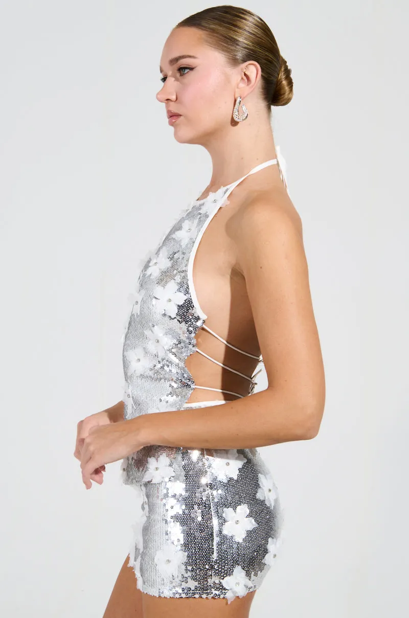 High Energy Return Fabric anti static LOVE ME THE RIGHT WAY SLEEVELESS SEQUIN TOP IN SILVER