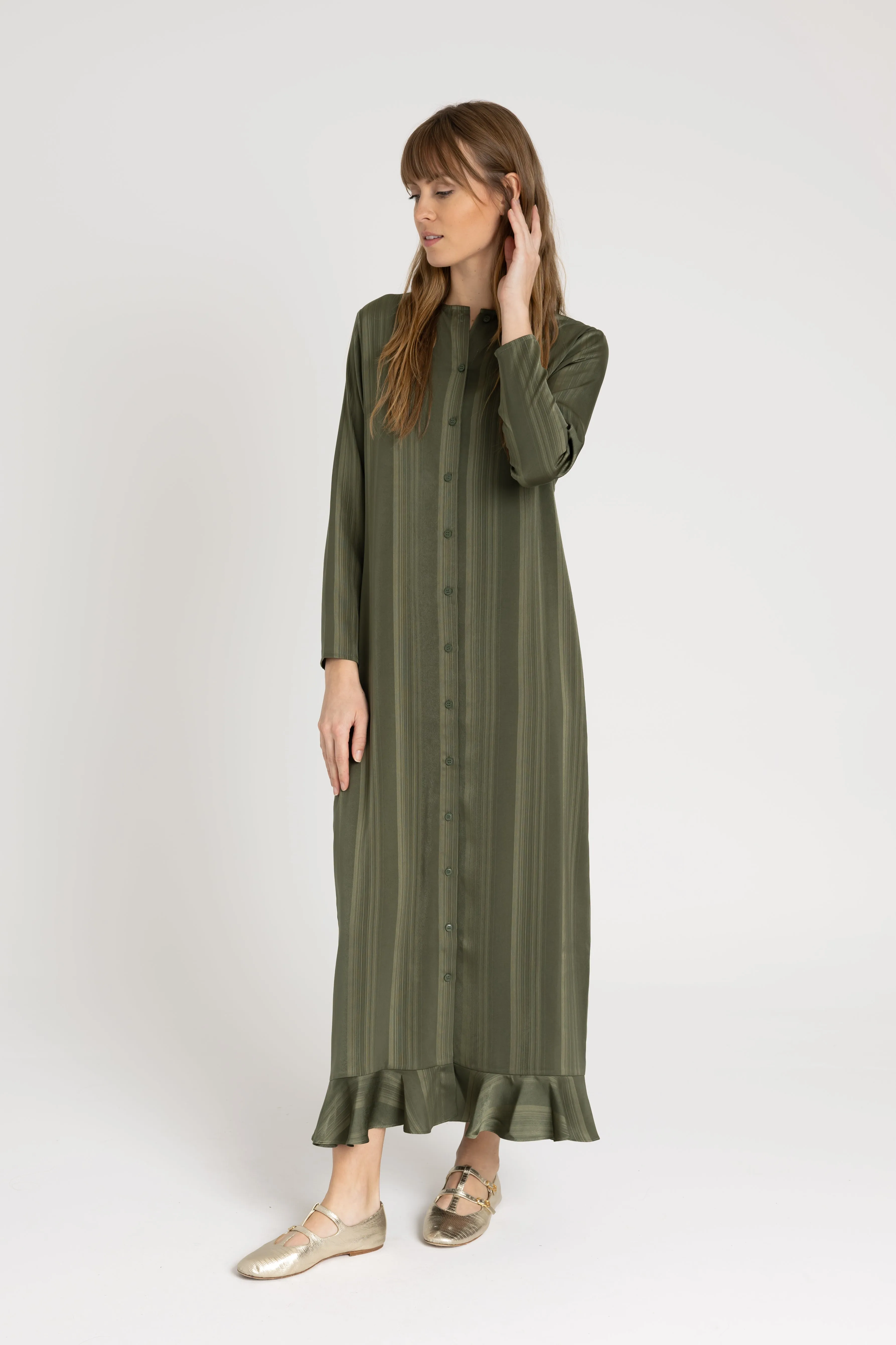 Green Striped Button Down Maxi Fairy Touch