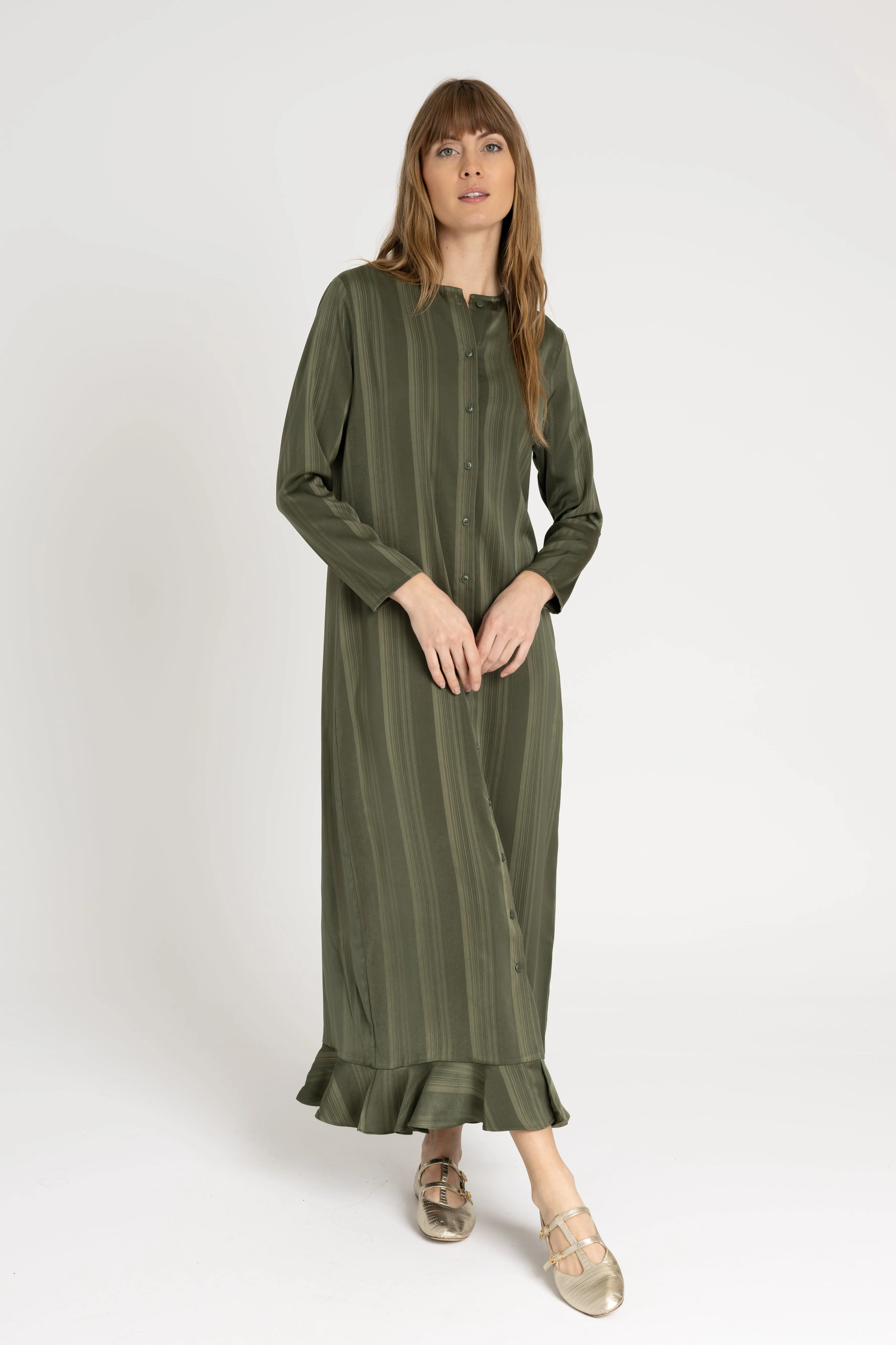 Green Striped Button Down Maxi Zen Ease