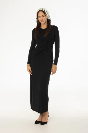 Black Knot Crossover Maxi Dress Windproof Outer Layer Utility Jacket