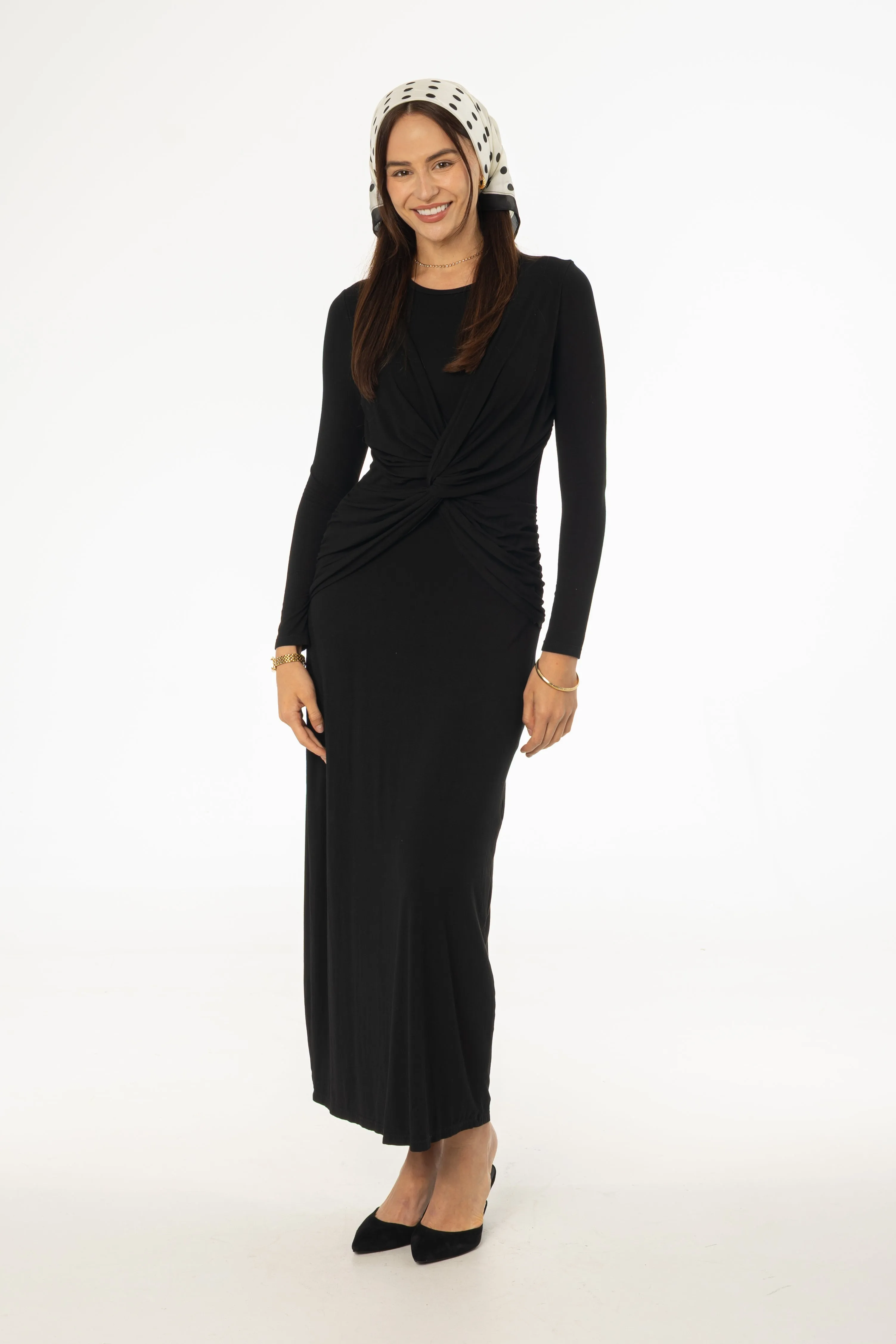 Black Knot Crossover Maxi Dress Windproof Outer Layer Utility Jacket