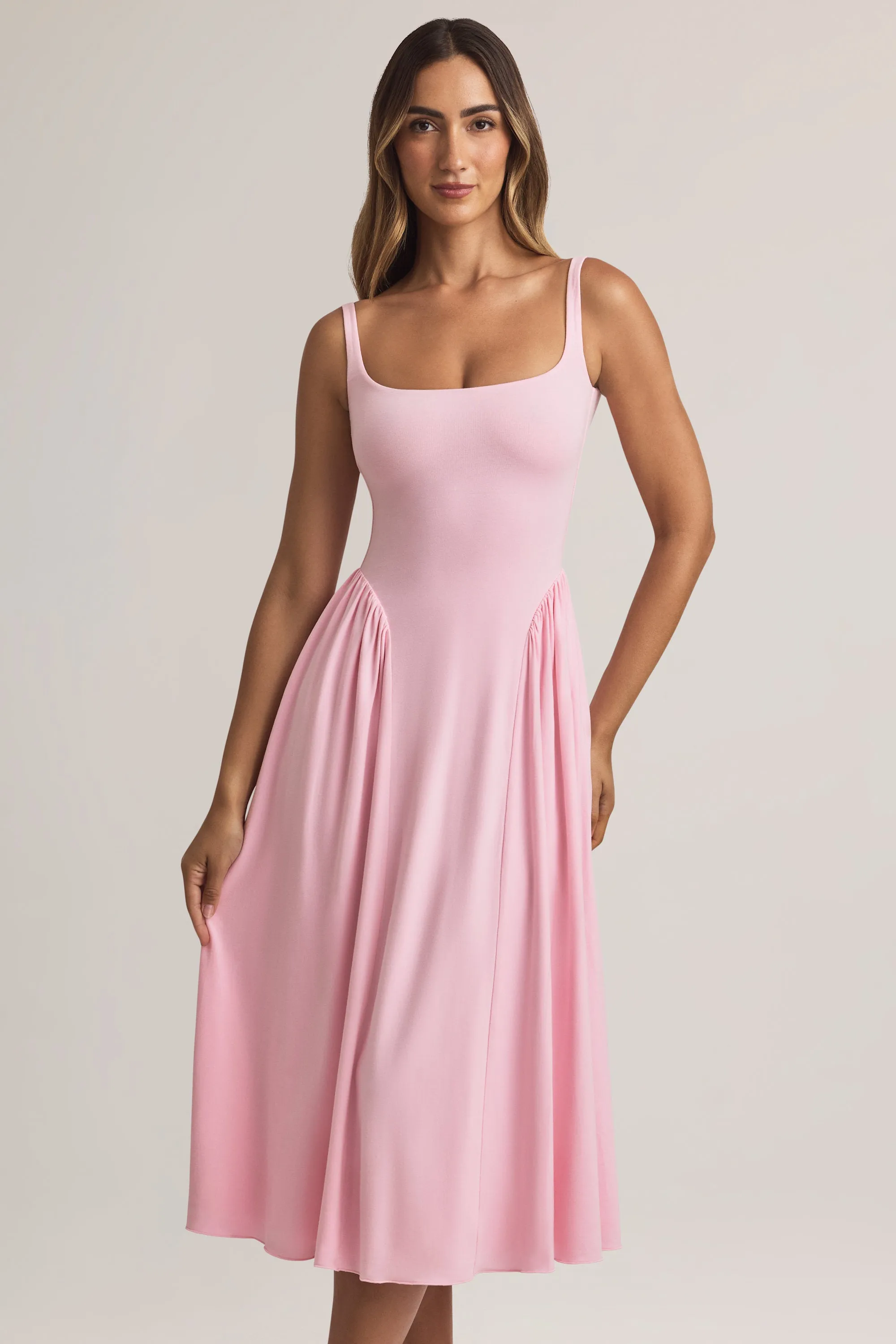Modal A-Line Midaxi Dress in Pastel Pink Comfortable Style