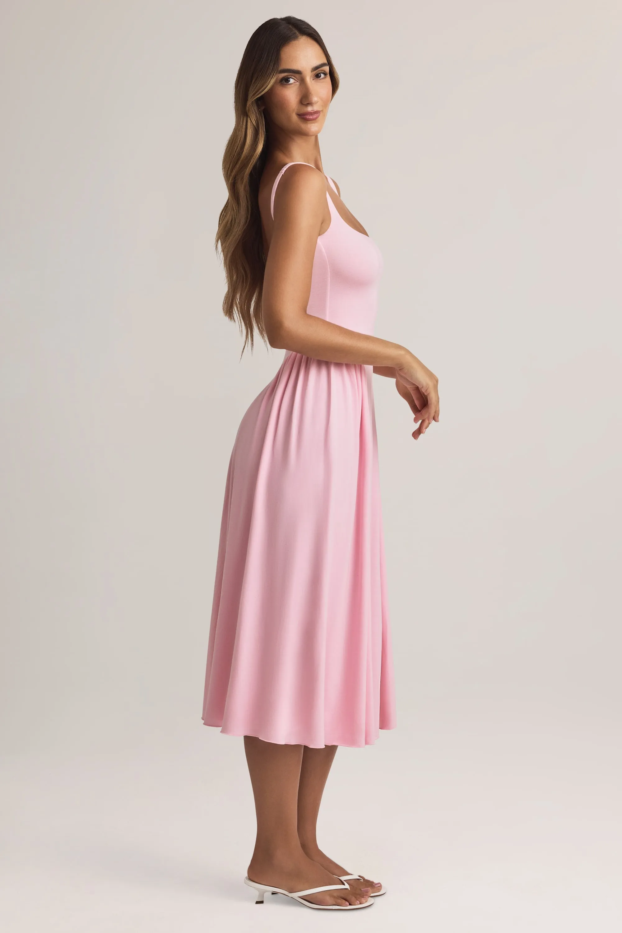 Modal A-Line Midaxi Dress in Pastel Pink Sustainable Manufacturing
