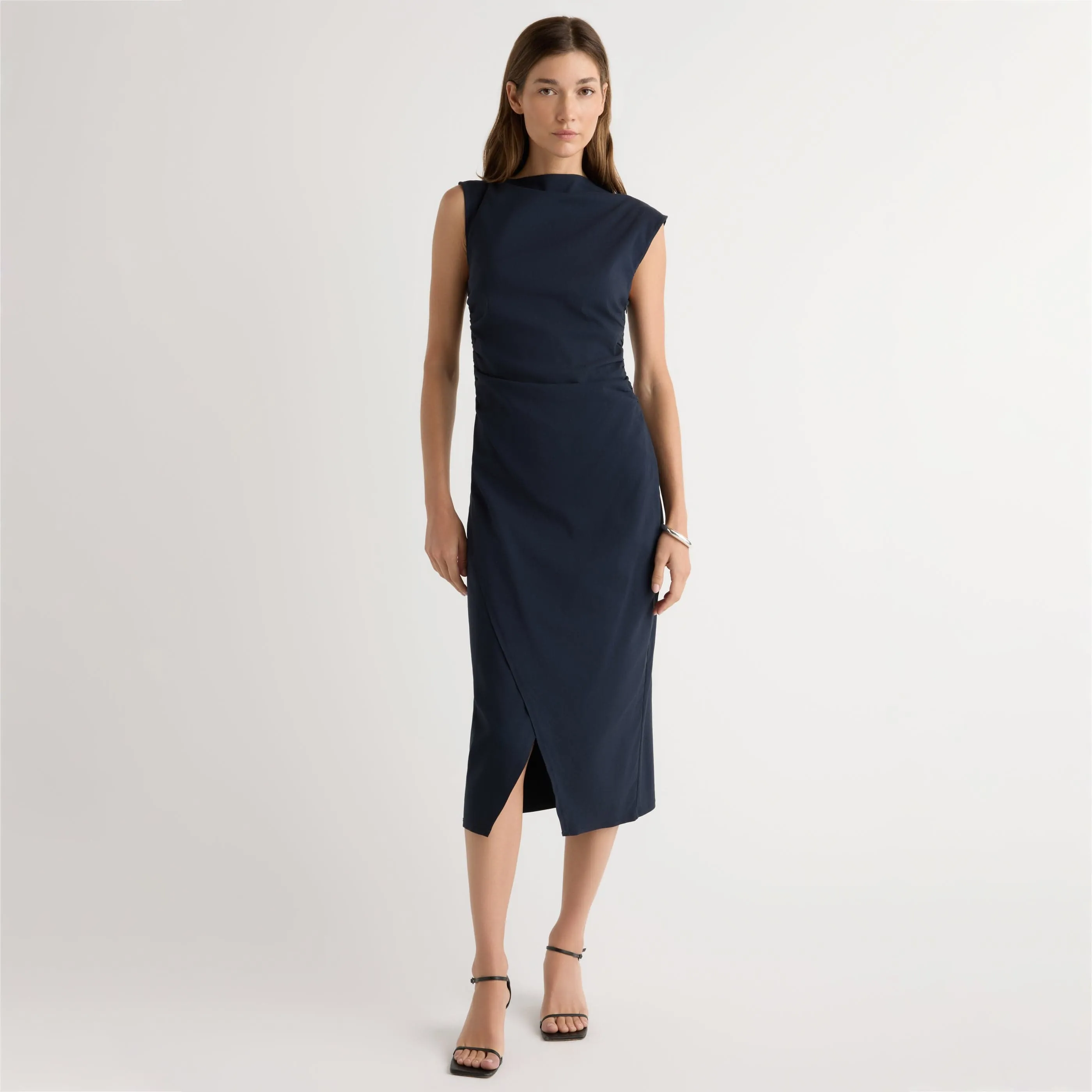 AntiPilling Manon Asymmetric-Neck Ruched Dress