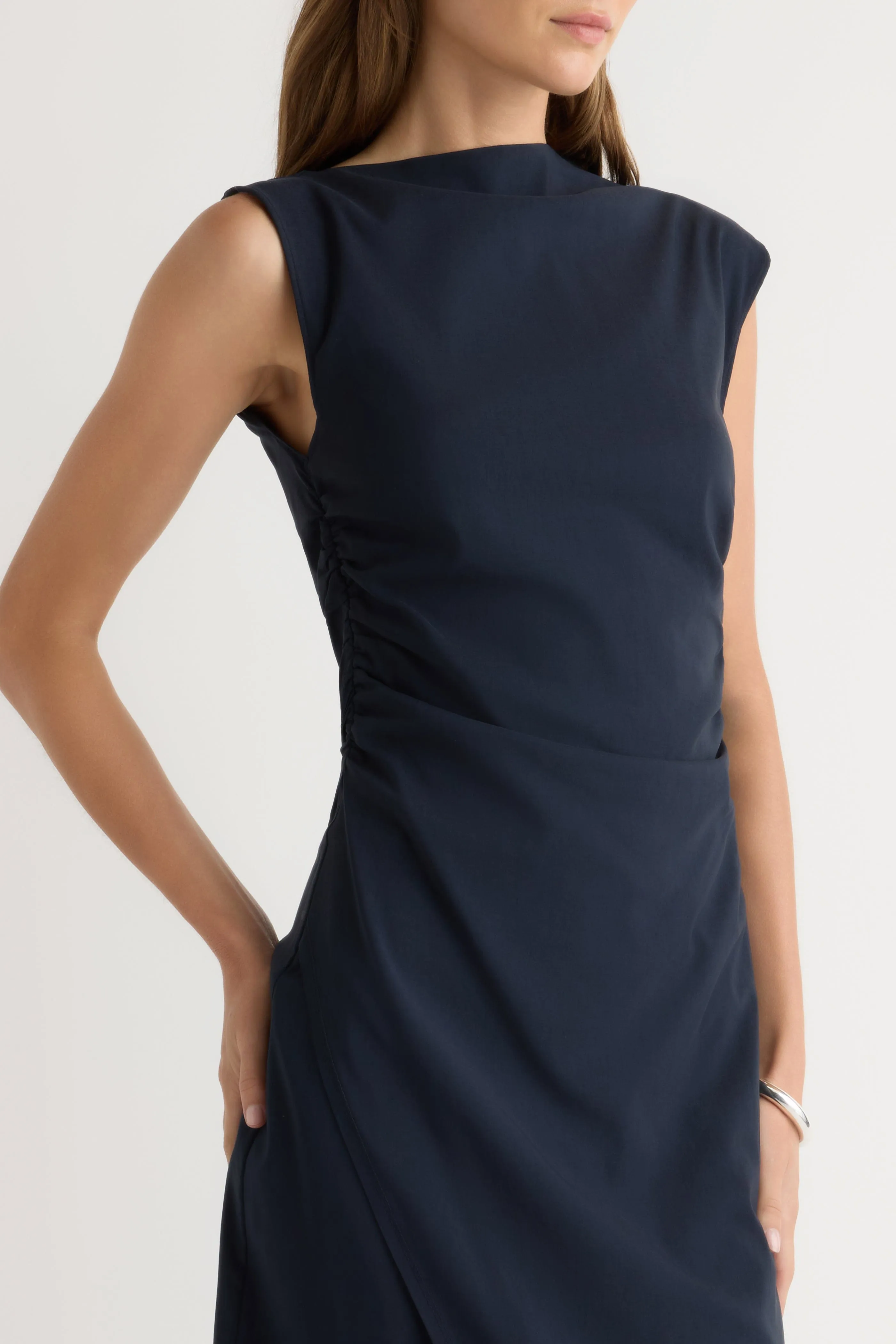 Manon Asymmetric-Neck Ruched Dress Smart Look Photo Glam