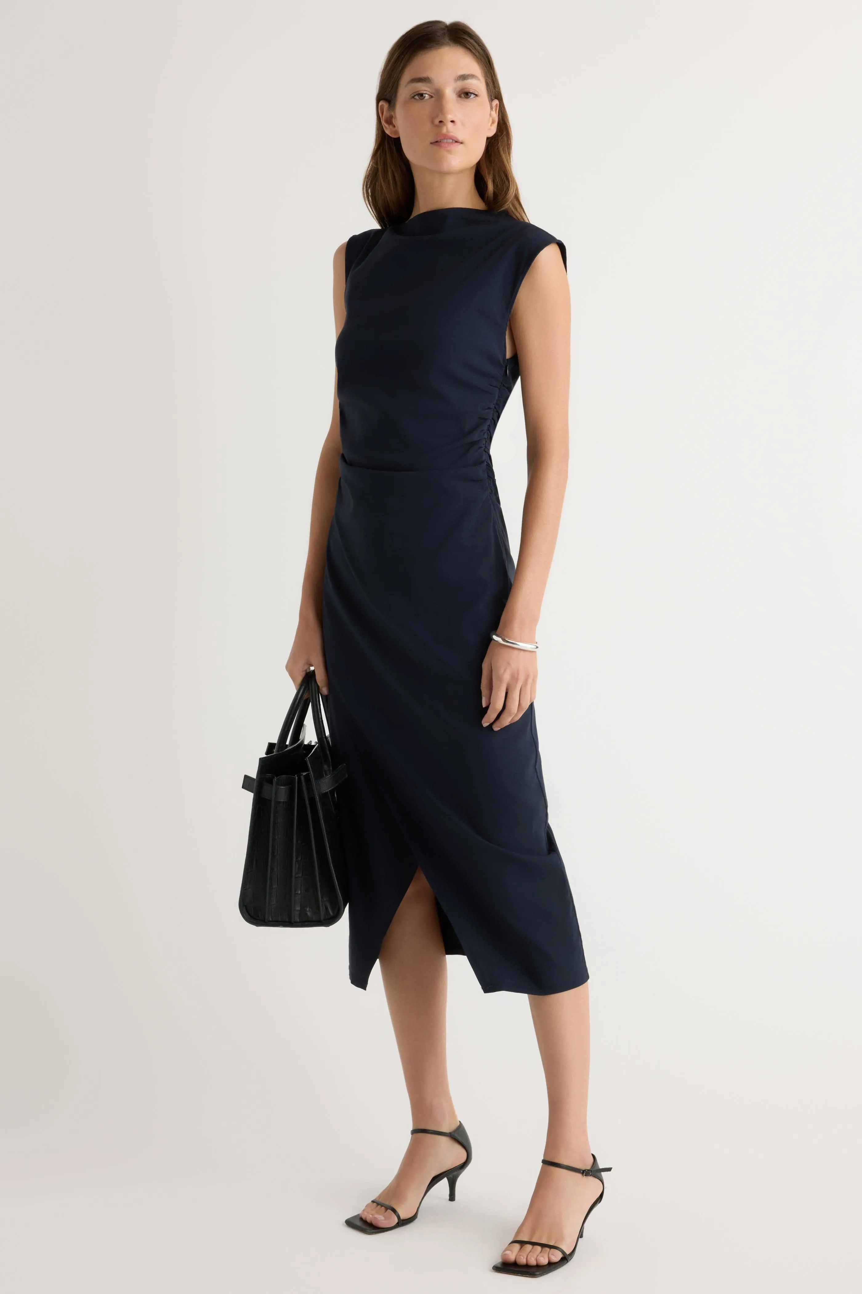 Matte Tone Manon Asymmetric-Neck Ruched Dress