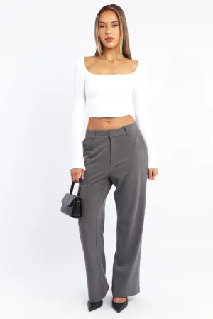 All weather Flex Fit Grey Wide Leg Pants Mid Rise