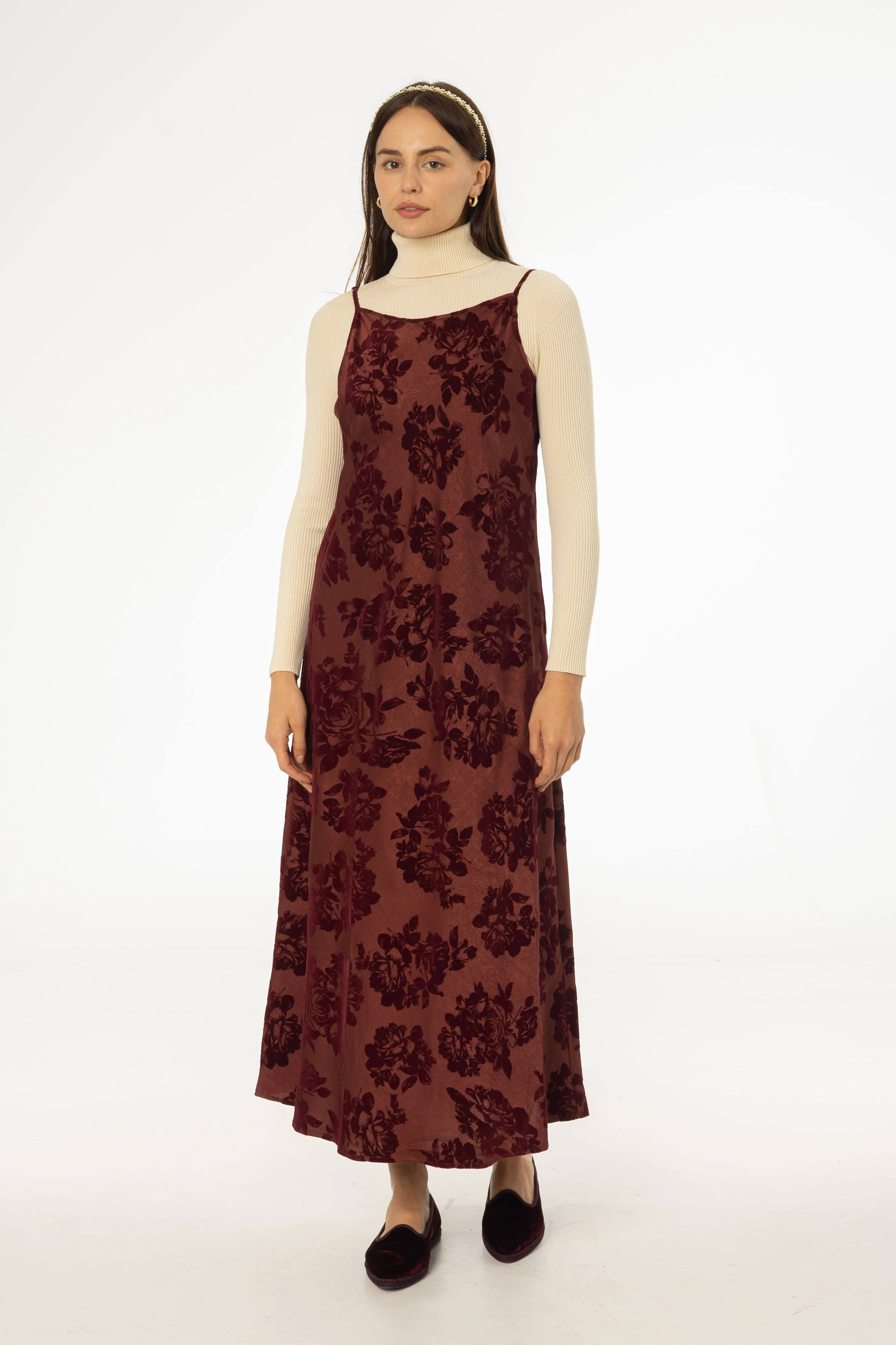 QuickReleaseClosures Burgundy Flower Print Velvet Slip Jumper