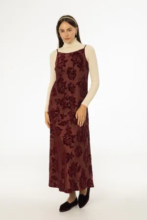 Burgundy Flower Print Velvet Slip Jumper OrganicCotton Everyday Fashion
