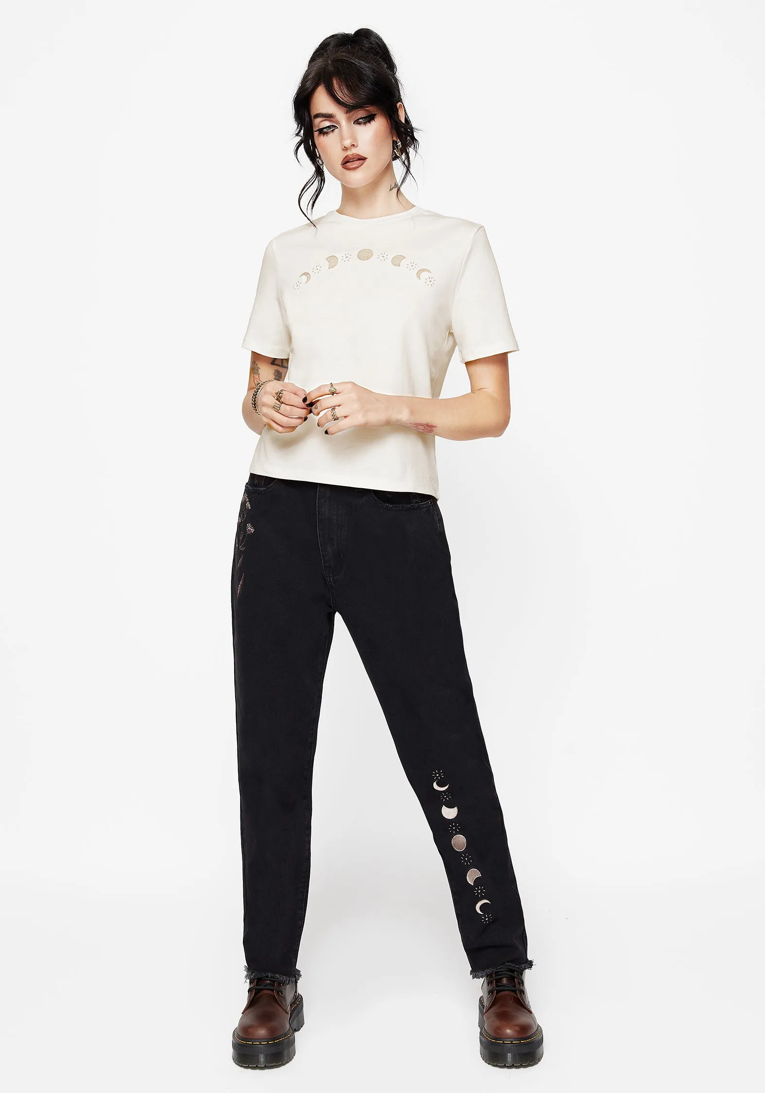 Comfortable Shape Perfect for Travel Griffinfly Cotton Embroidered Jersey Cropped T-Shirt