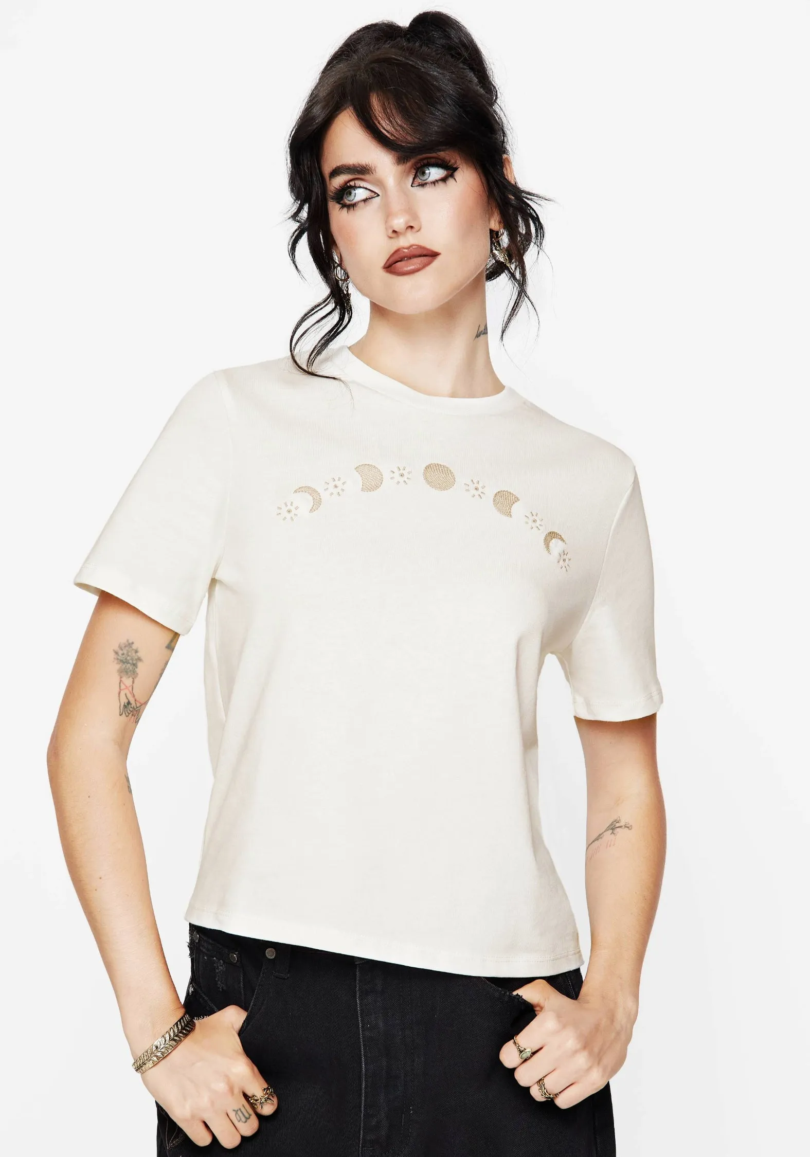 City Look weekday wear Griffinfly Cotton Embroidered Jersey Cropped T-Shirt