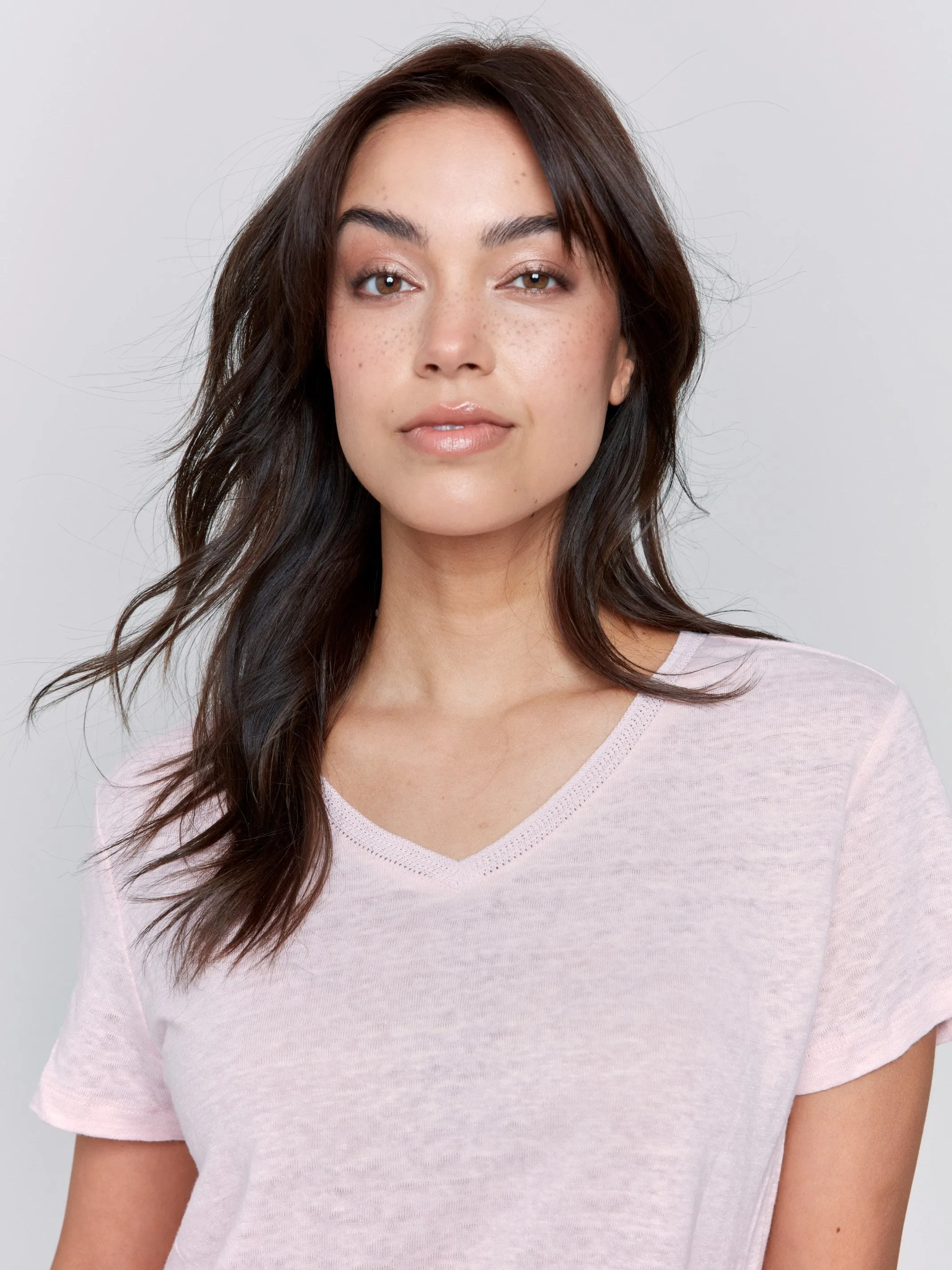 Linen Blend V-Neck T-Shirt - Petal Outdoor Leisure