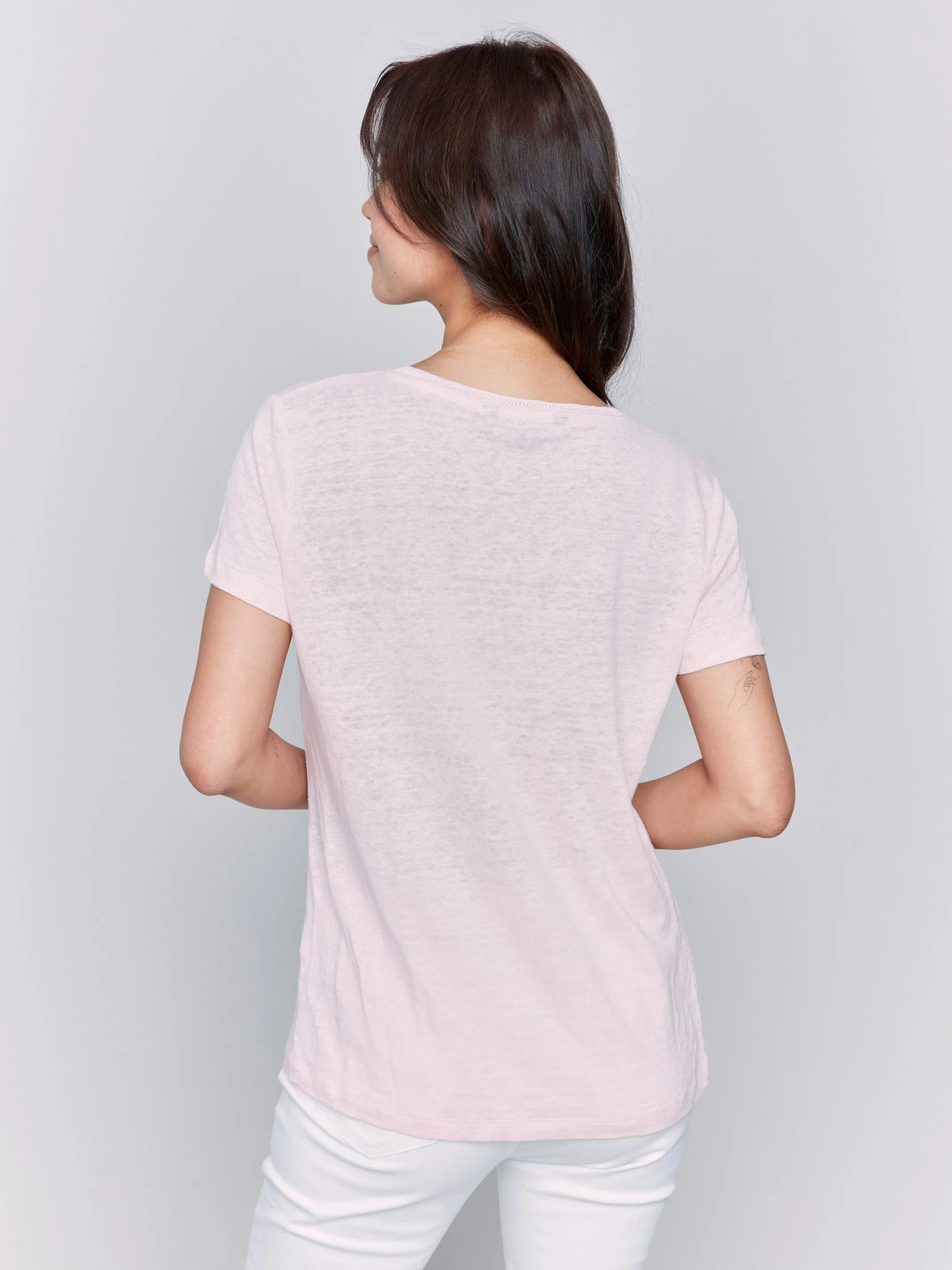 Linen Blend V-Neck T-Shirt - Petal Seasonal Outfit