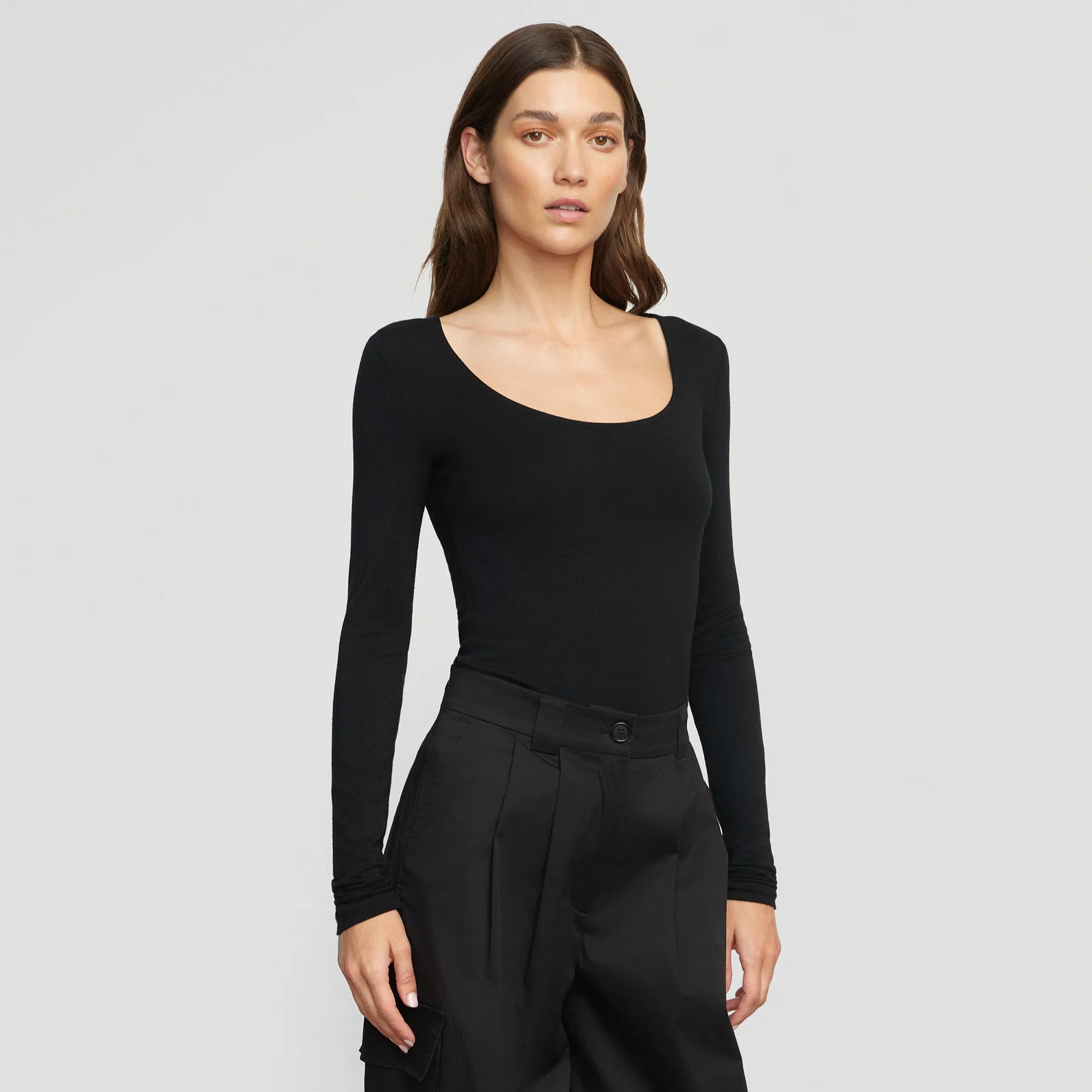 Breathable Material Recycled Polyester Skyler Square-Neck Long-Sleeve Tee