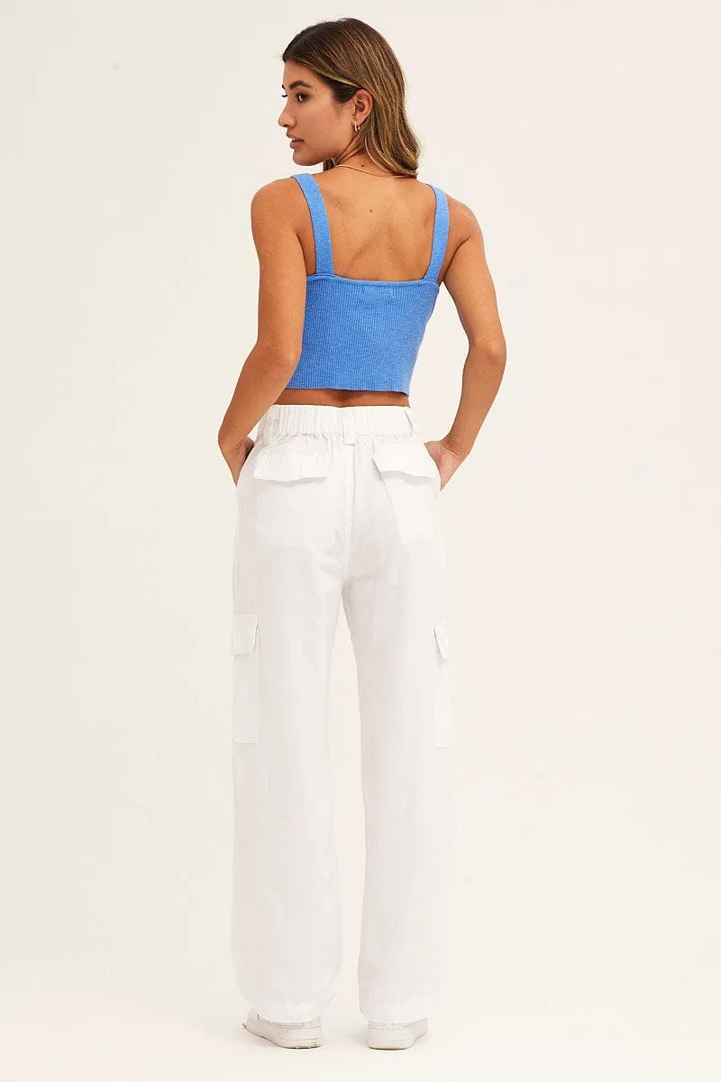 Sleek Fit White Cargo Pants High Rise