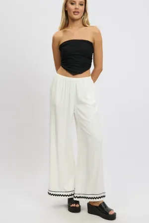 Multipurpose Design White Wide Leg Pants High Rise