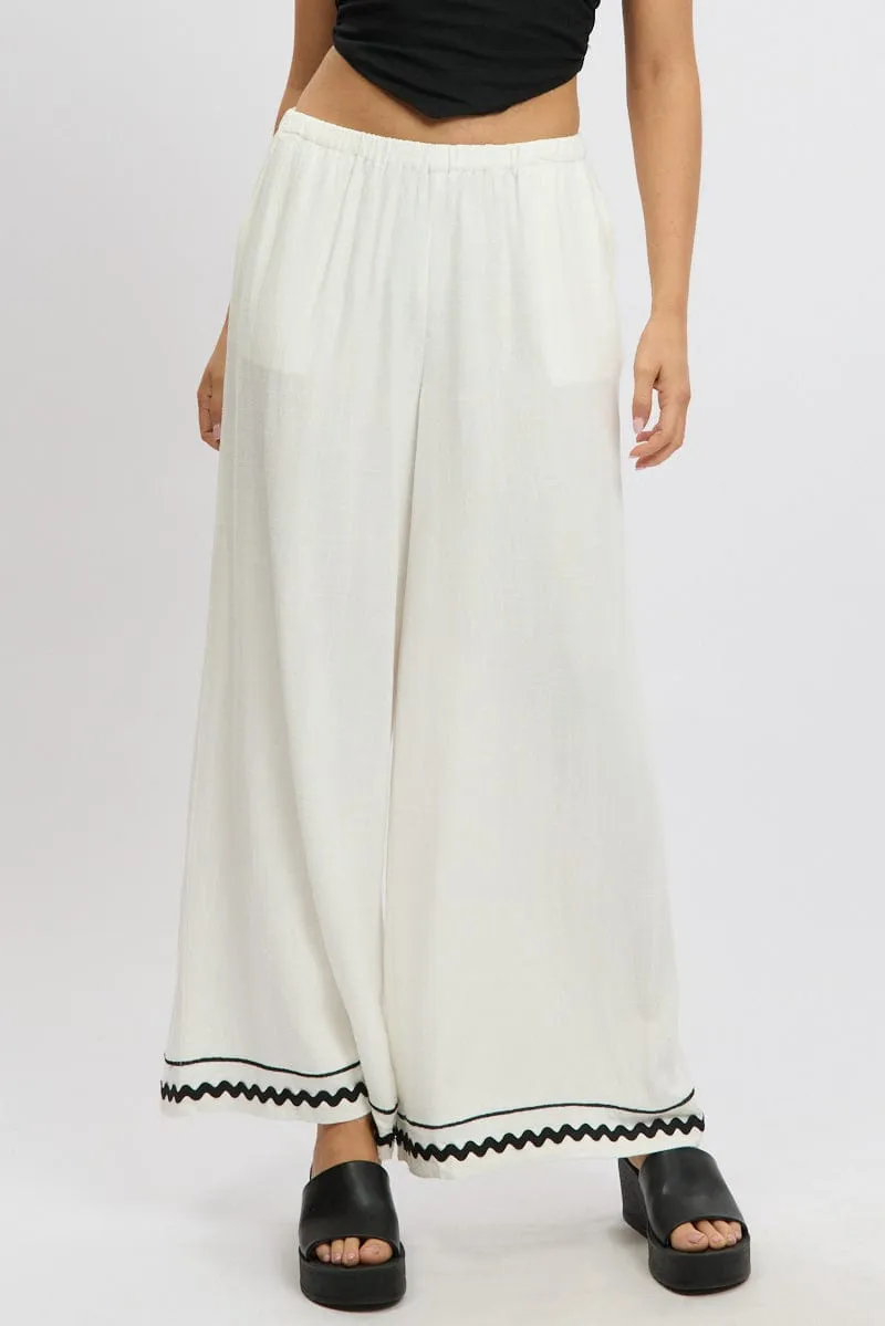 Versatile Design White Wide Leg Pants High Rise