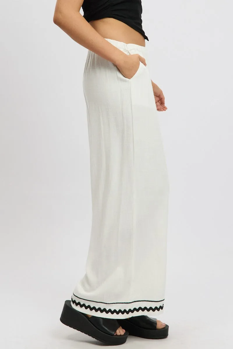 AntiStaticTreatment Trendy Cut White Wide Leg Pants High Rise