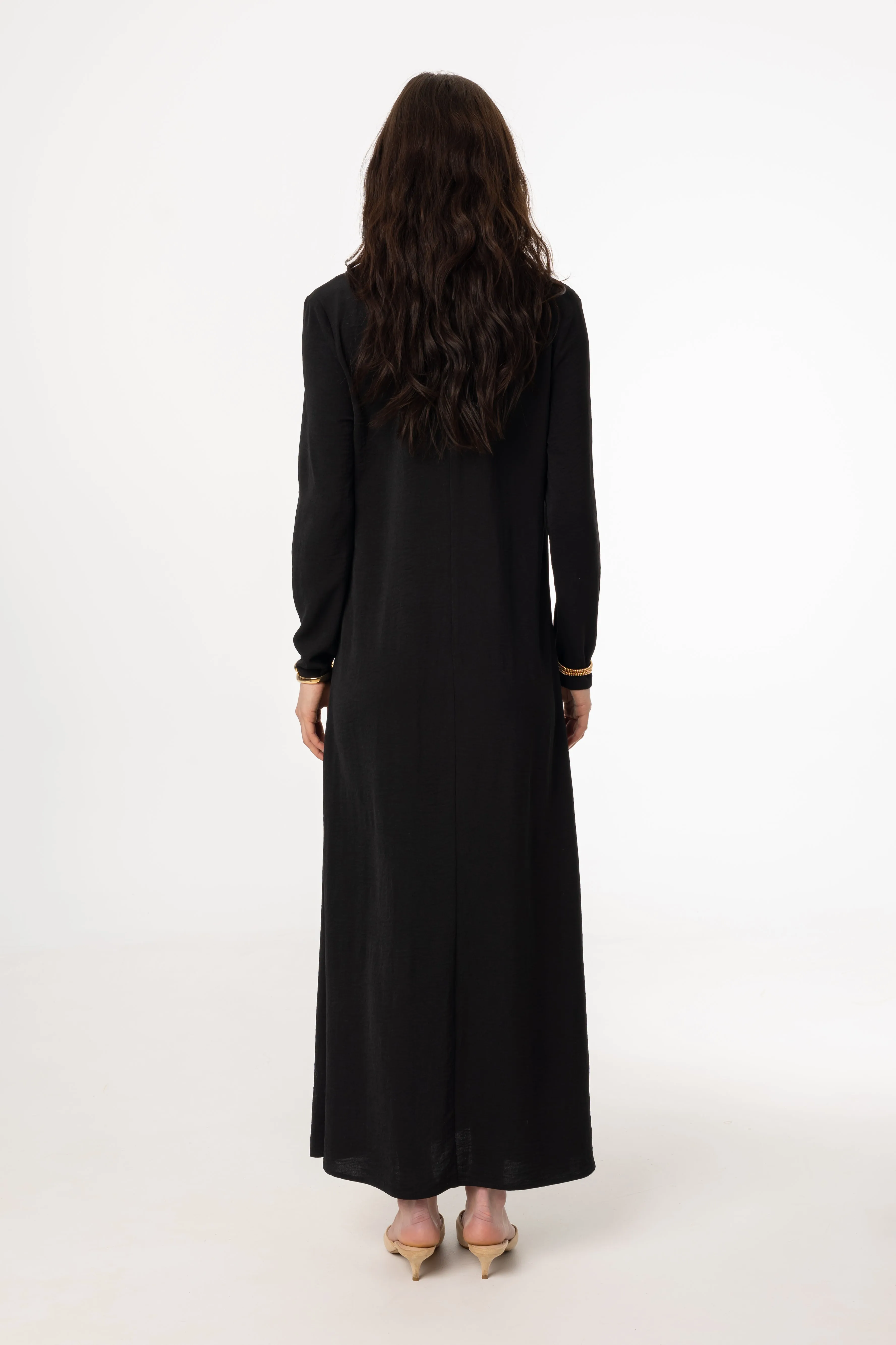 Black Detail Maxi Dress Easy Fit Ethic Core