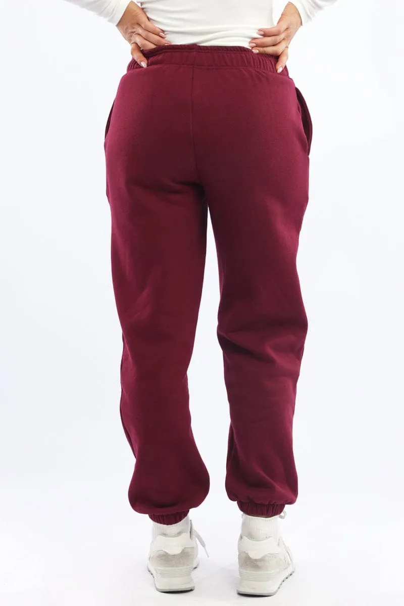 Red Track Pants Jogger StainResistantCoating Travel Fit